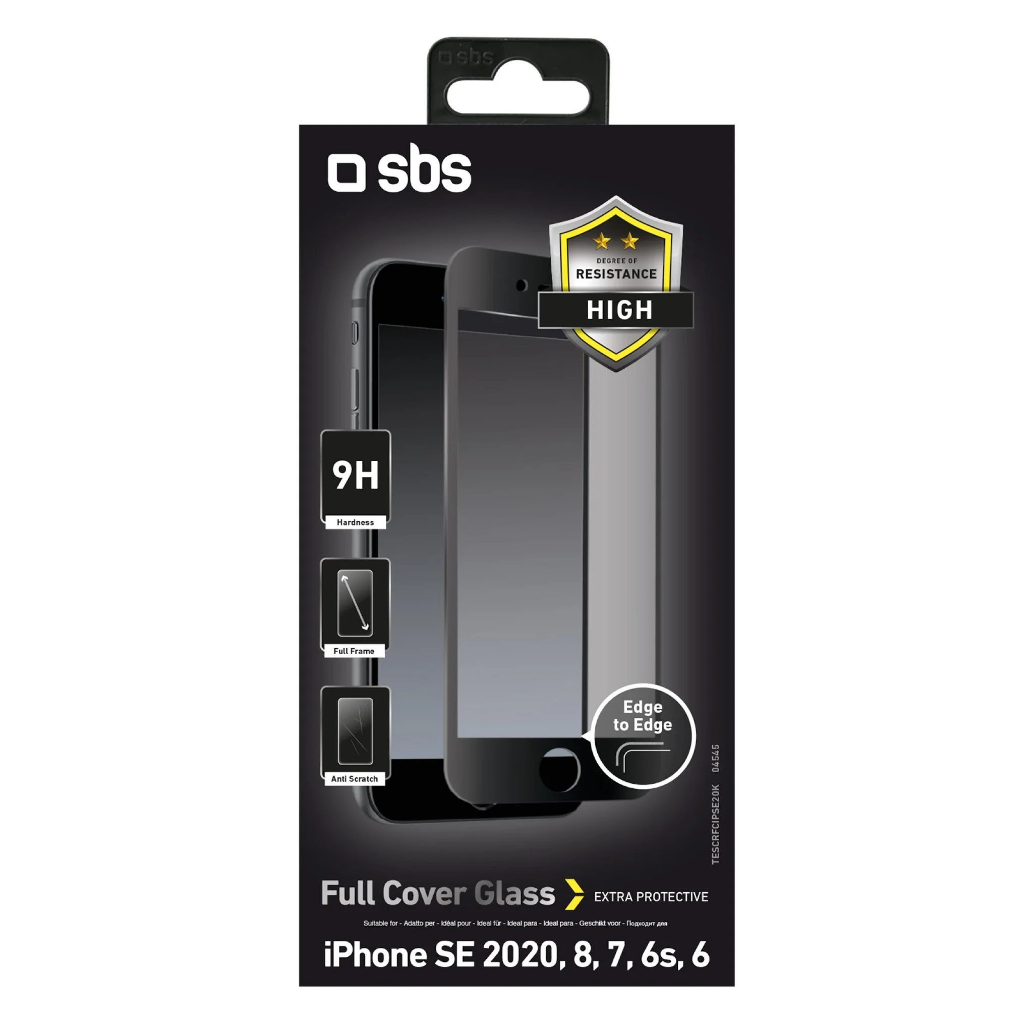SBS beskyttelsesglas til iPhone SE 2020/2022 / 8 / 7 / 6s / 6®. Sorte kanter