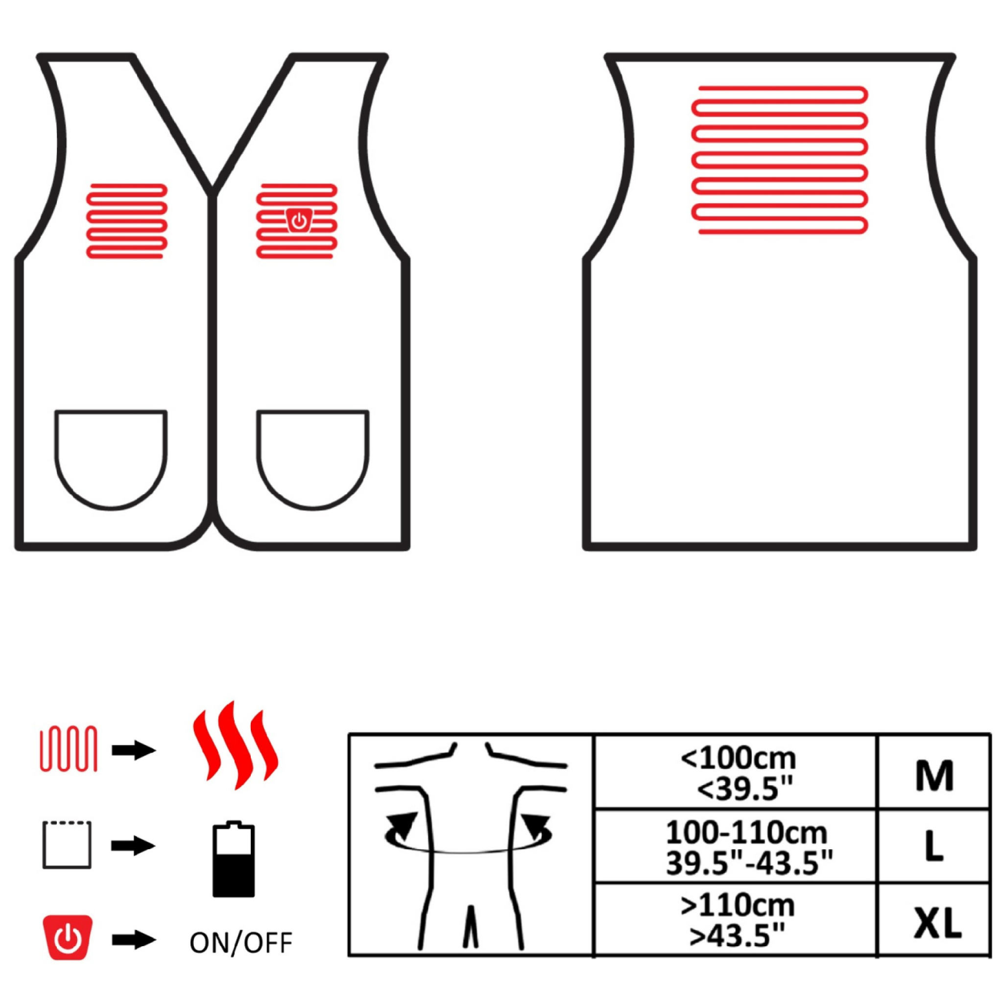 Glovii opvarmet fleecevest XL. Sort