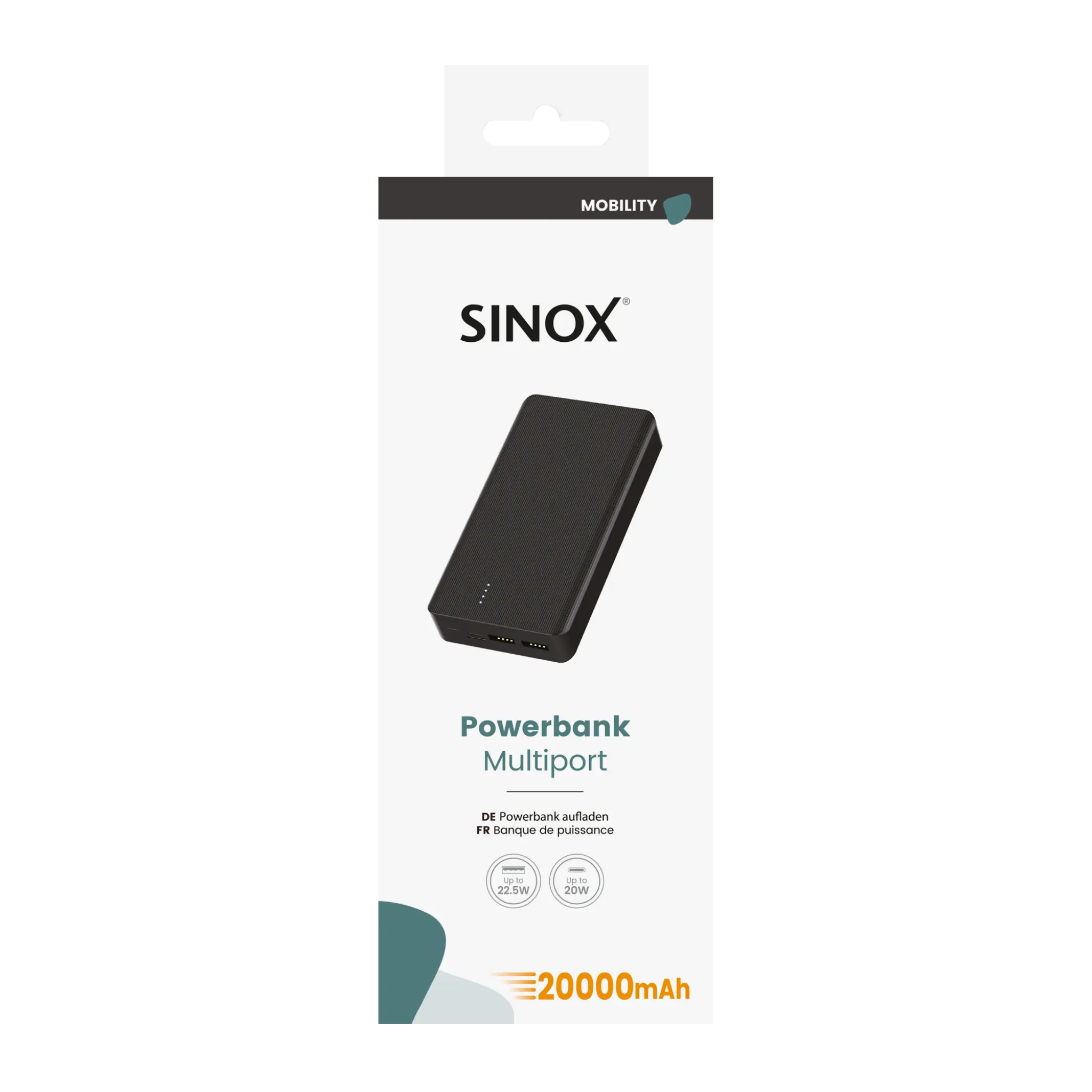Sinox Power Bank 20000 mAh. Sort
