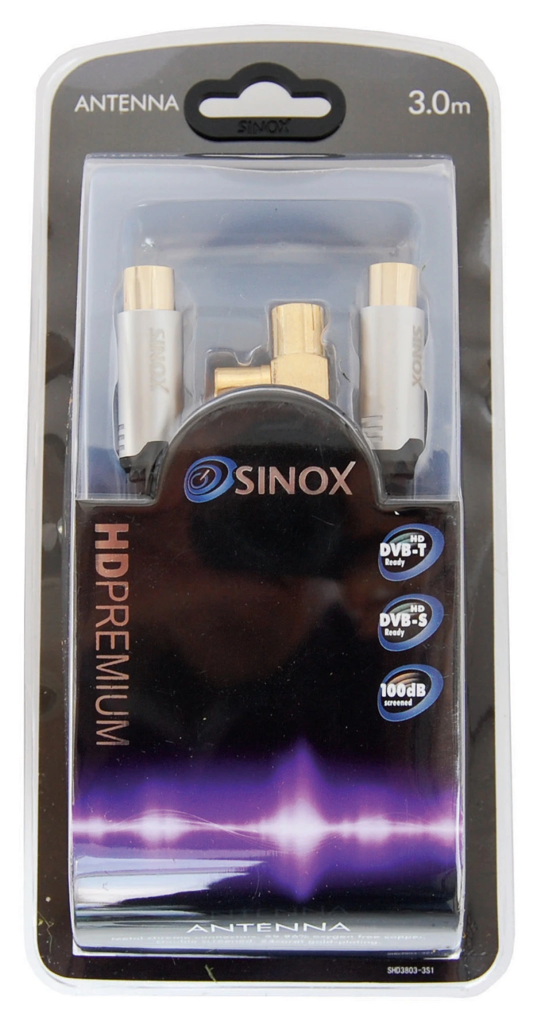 Sinox SHD antennekabel. 3m. Sort