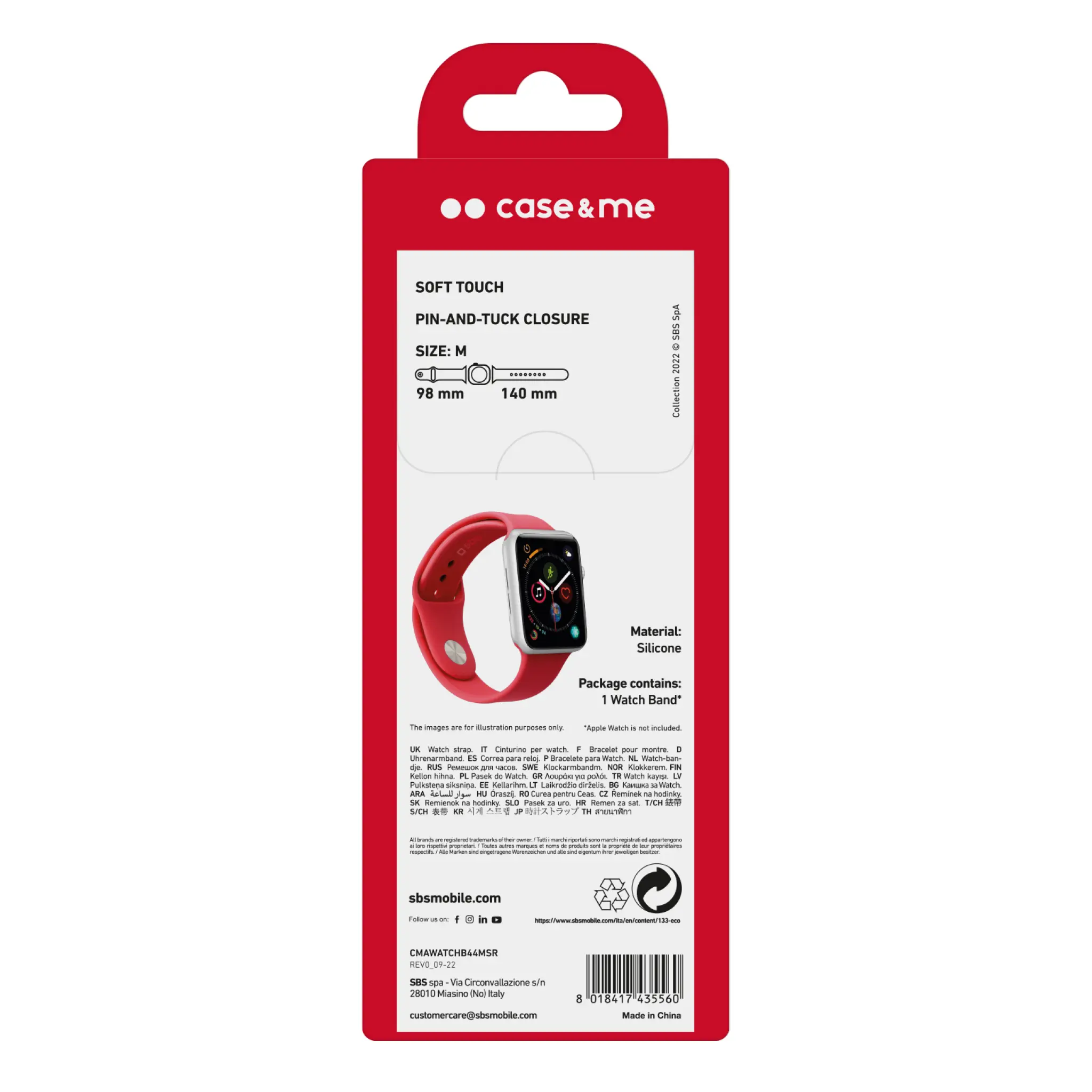 SBS silikone urrem til Apple Watch 42/44/45/49mm. Rød