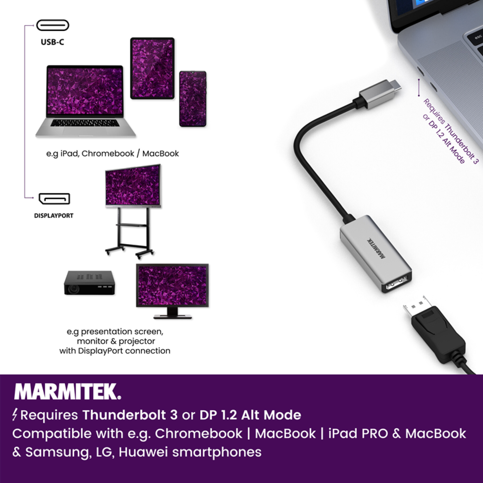 Marmitek USB-C til DisplayPort adapter. 0,15m