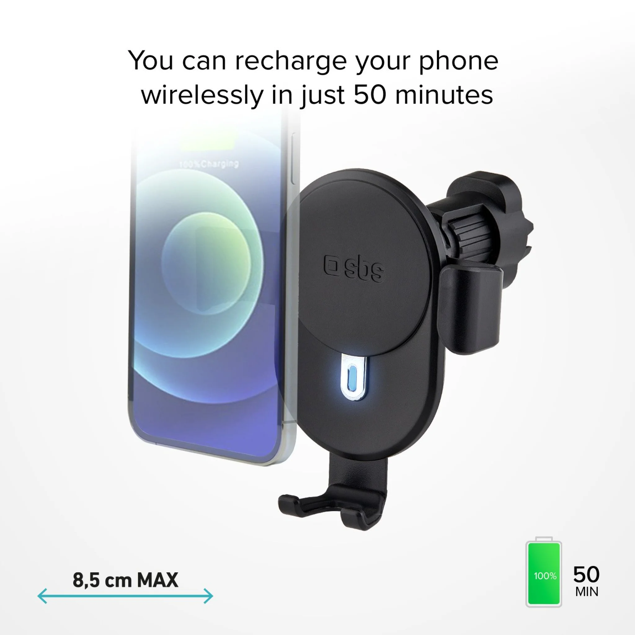 SBS Pro mobilholder til bilen med trådløs opladning. 15W