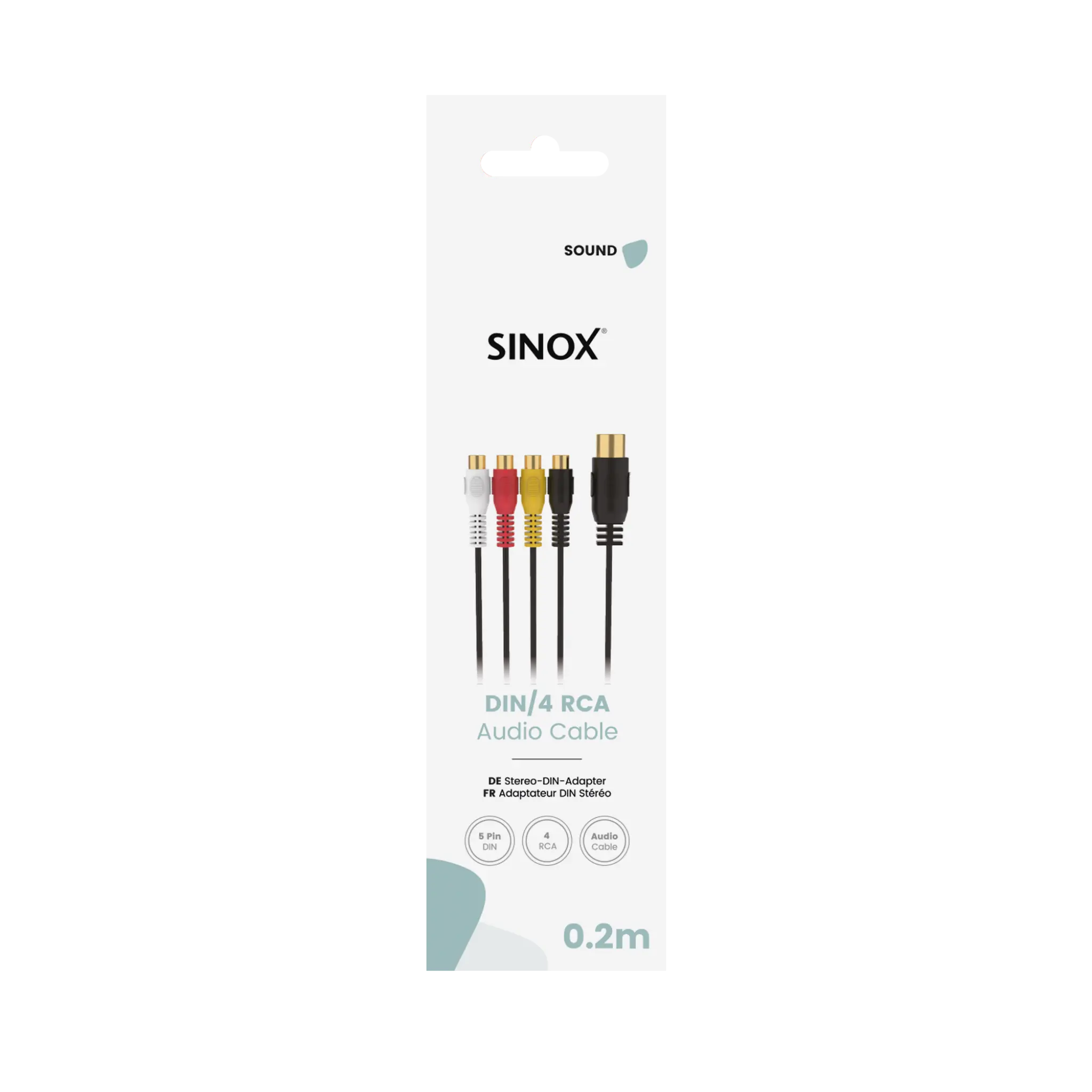 Sinox 5-pin DIN til 4 phono kabel. 0,2m. Sort
