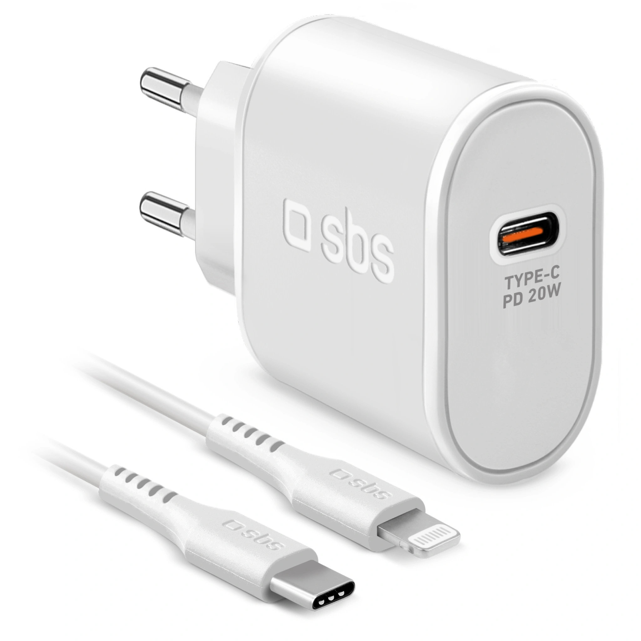 SBS 20W oplader. 1m MFI Lightning kabel. Hvid