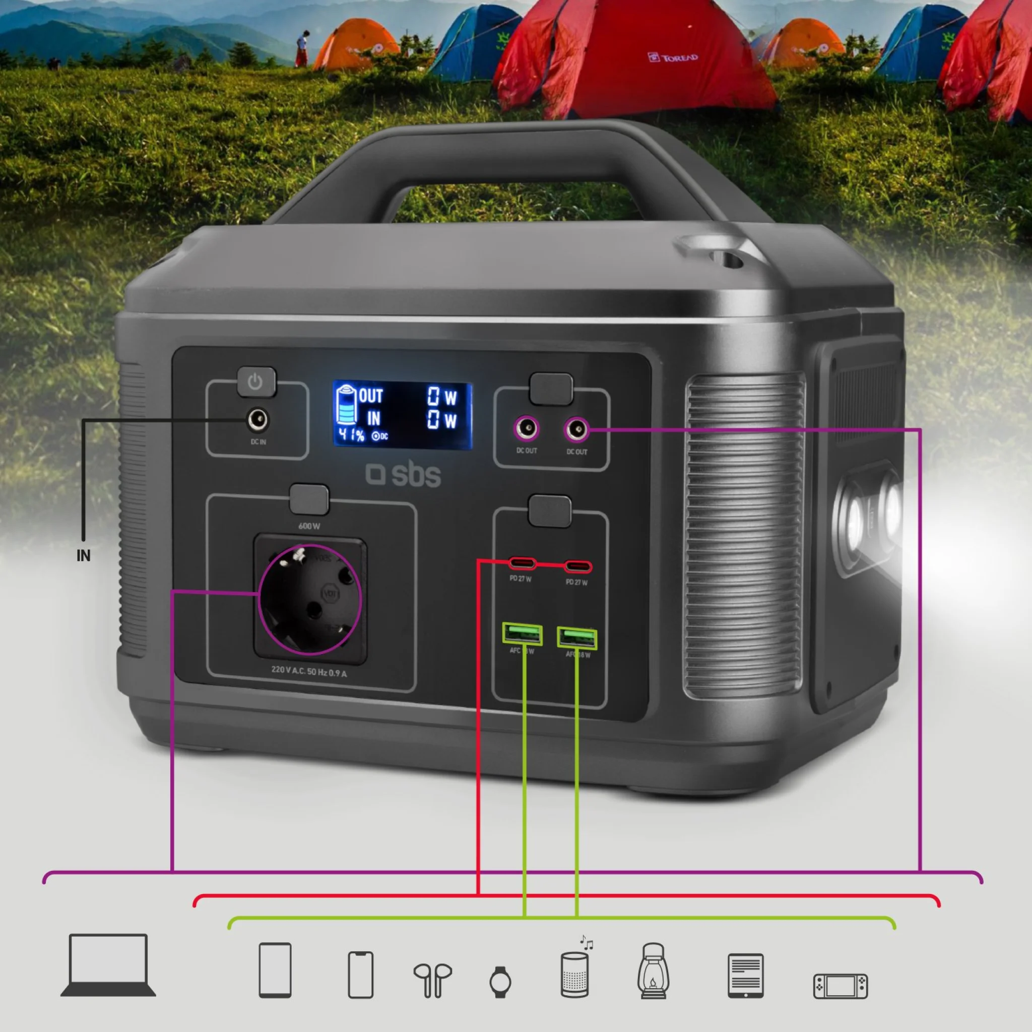 Sbs Portable 600W charging station. Sort