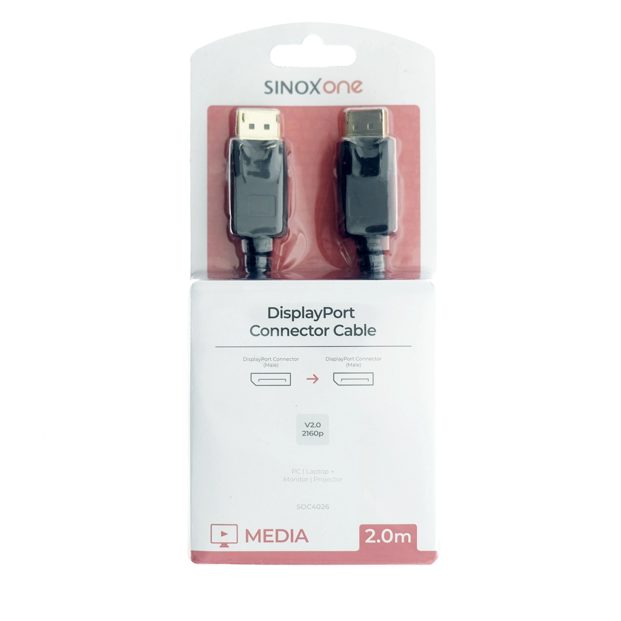 Sinox One DisplayPort™ kabel. 2m. Sort