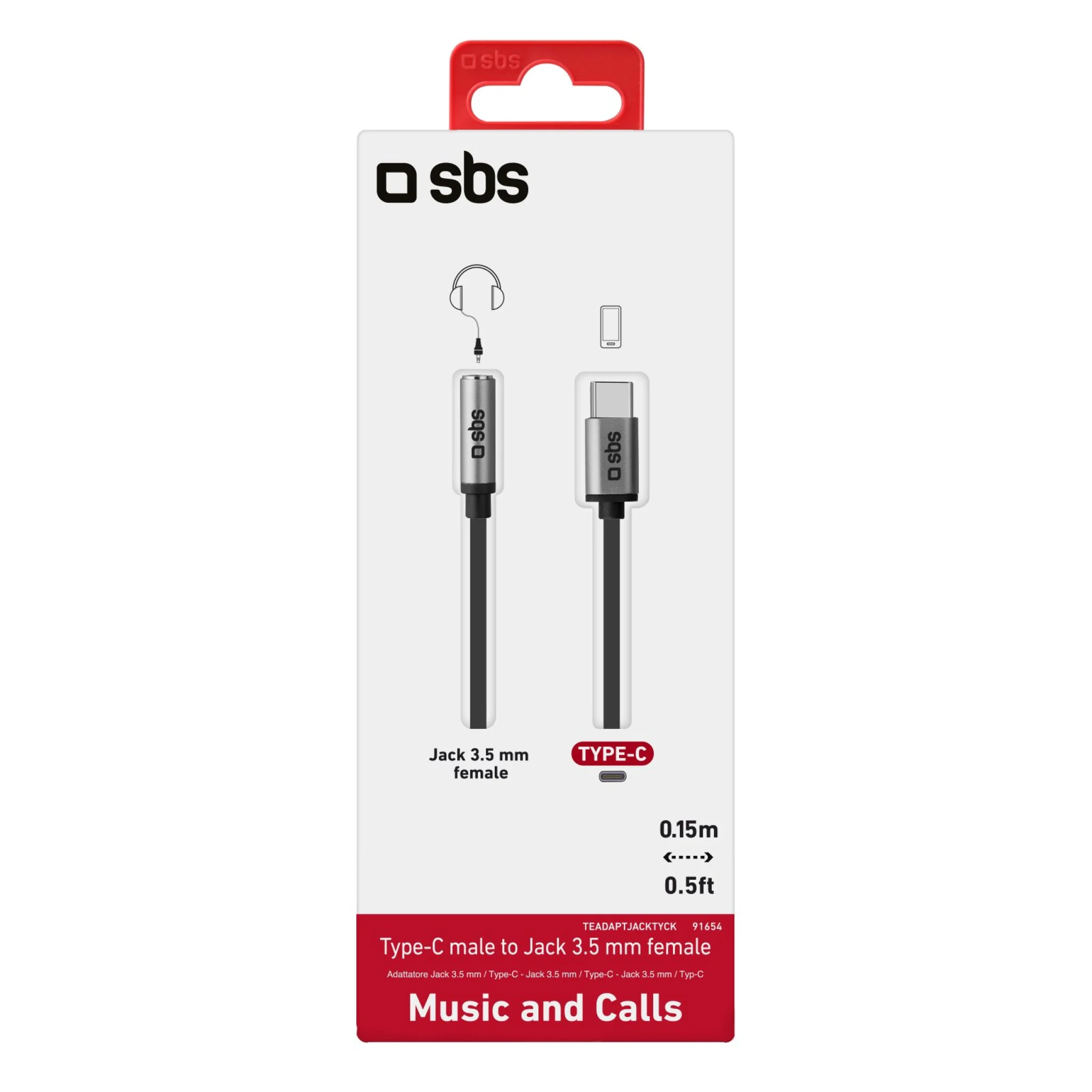 SBS USB C til mini jack adapter. Grå