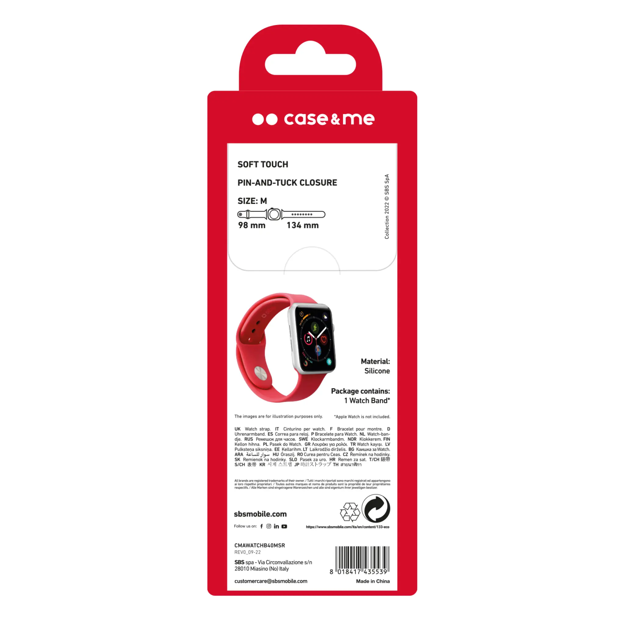 SBS silikone urrem til Apple Watch 38/40/41mm. Rød
