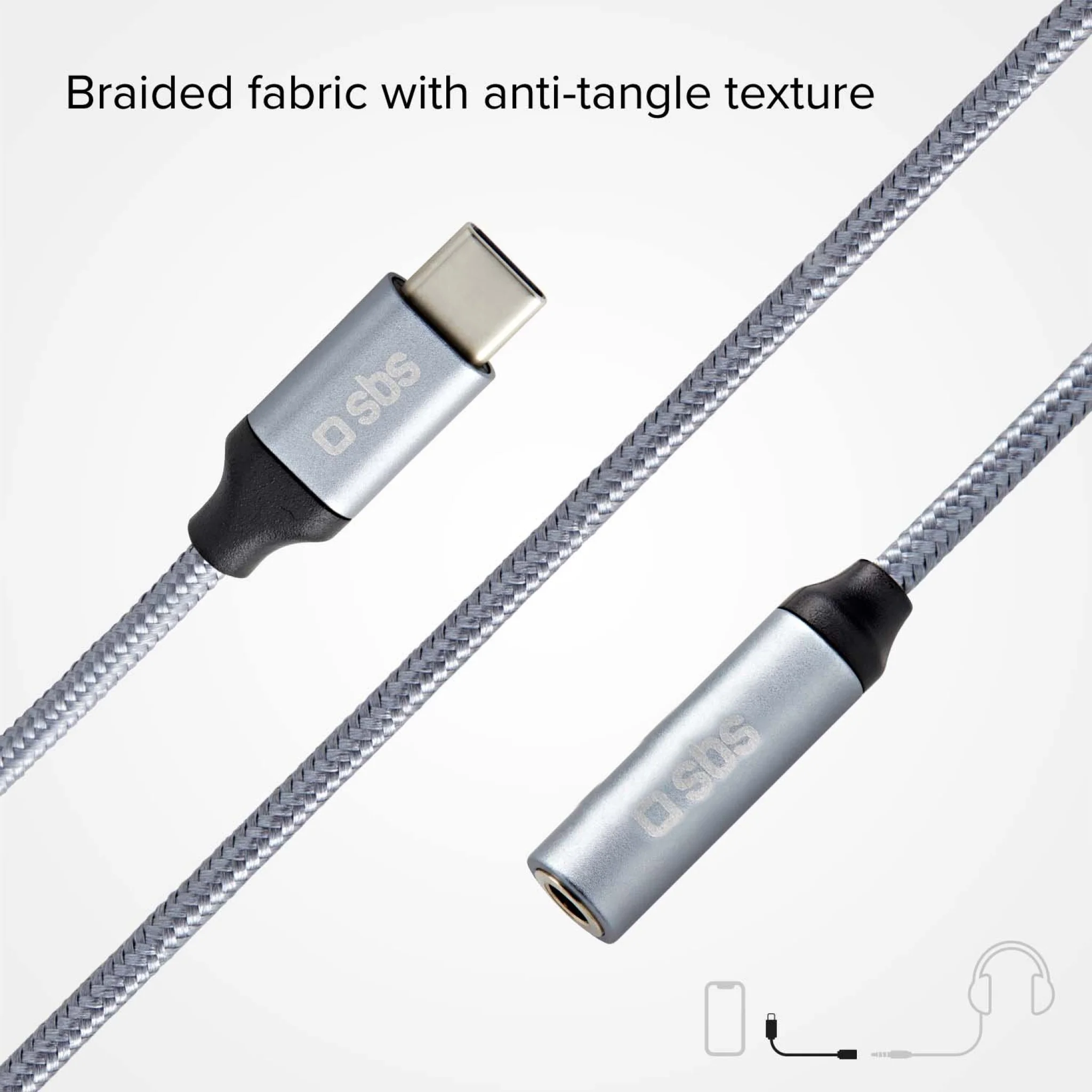 SBS USB C til mini jack adapter. Grå