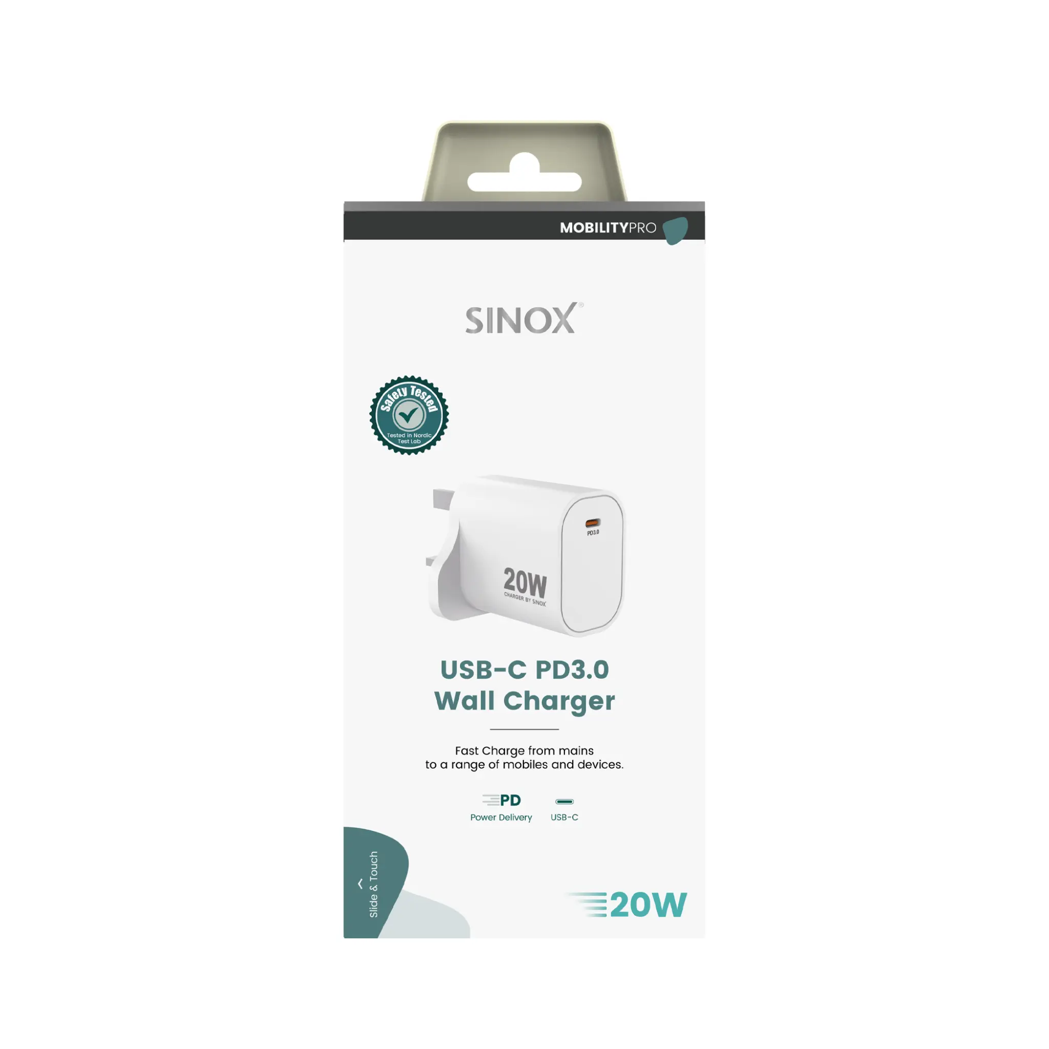 Sinox PRO 230V (UK) USB-C PD oplader 20W. Hvid