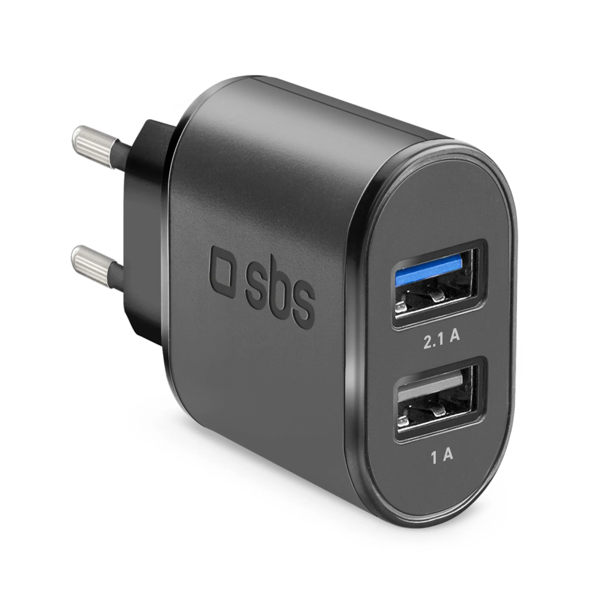 SBS 2100 mAh oplader. 2.1A + 1A. Sort