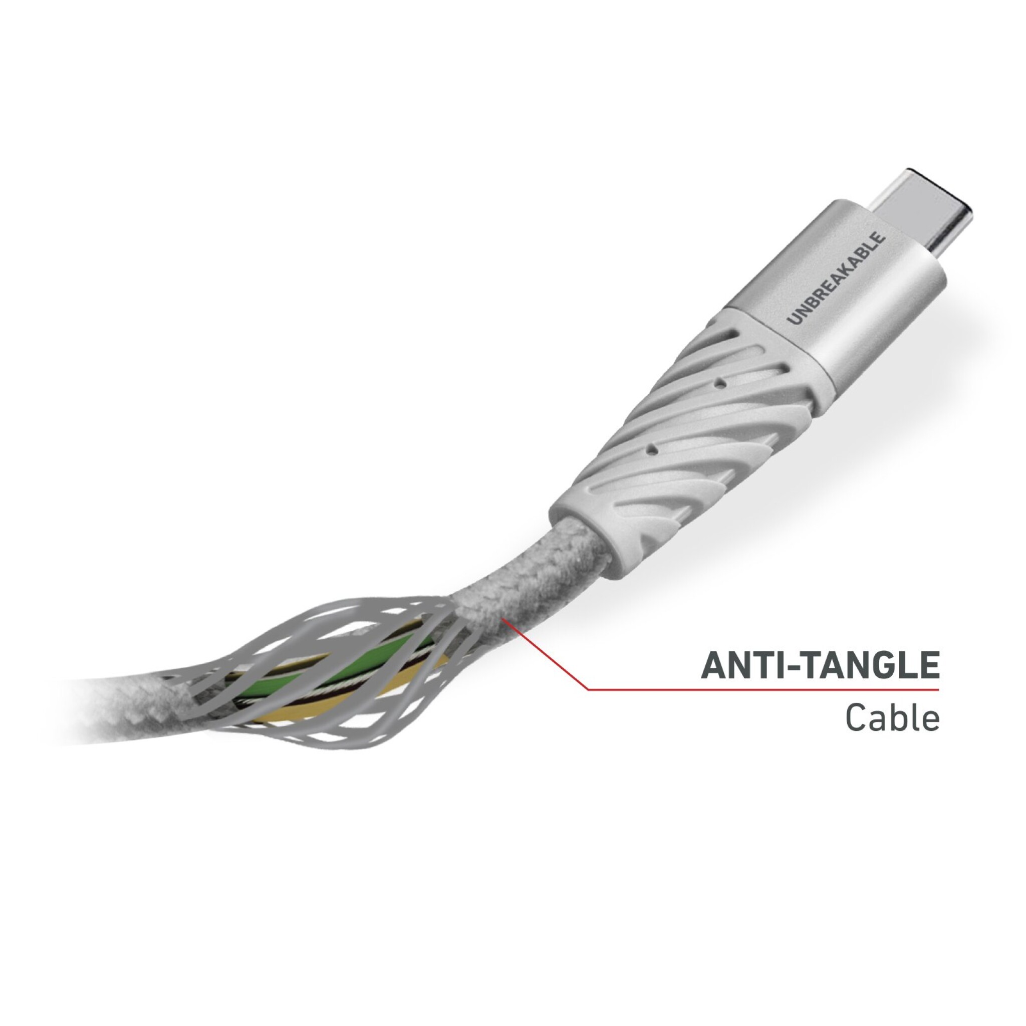 SBS ultra-holdbart aramid fiber USB - USB C kabel. Grå