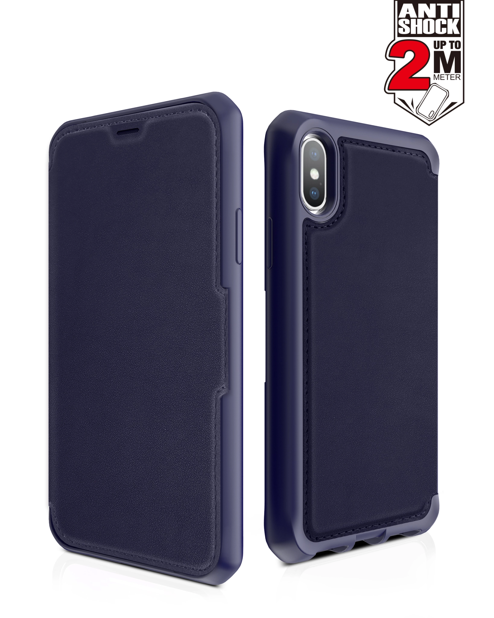 ITSKINS HYBRID FOLIO cover til iPhone XS / X®. Navy blå med genanvendt læder