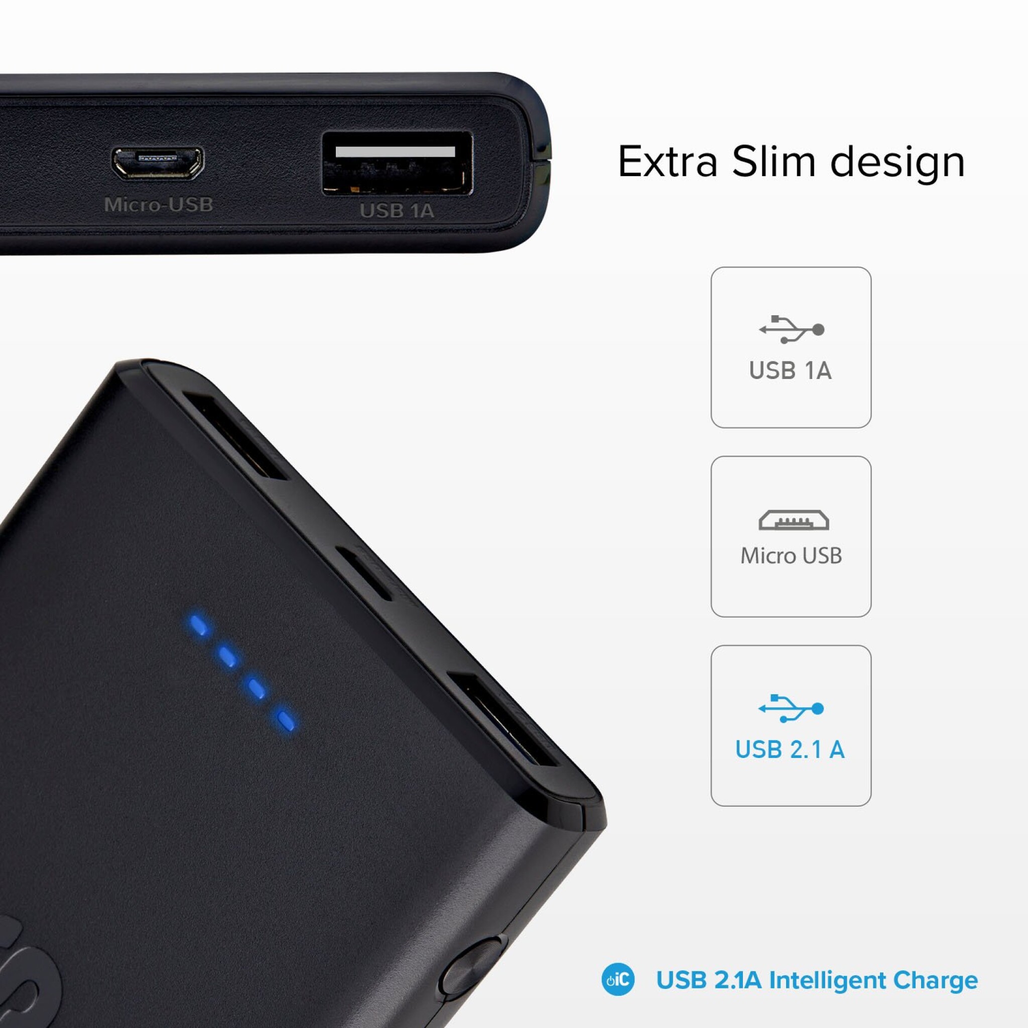 SBS hurtigtopladende powerbank. 10,000 mAh. Sort