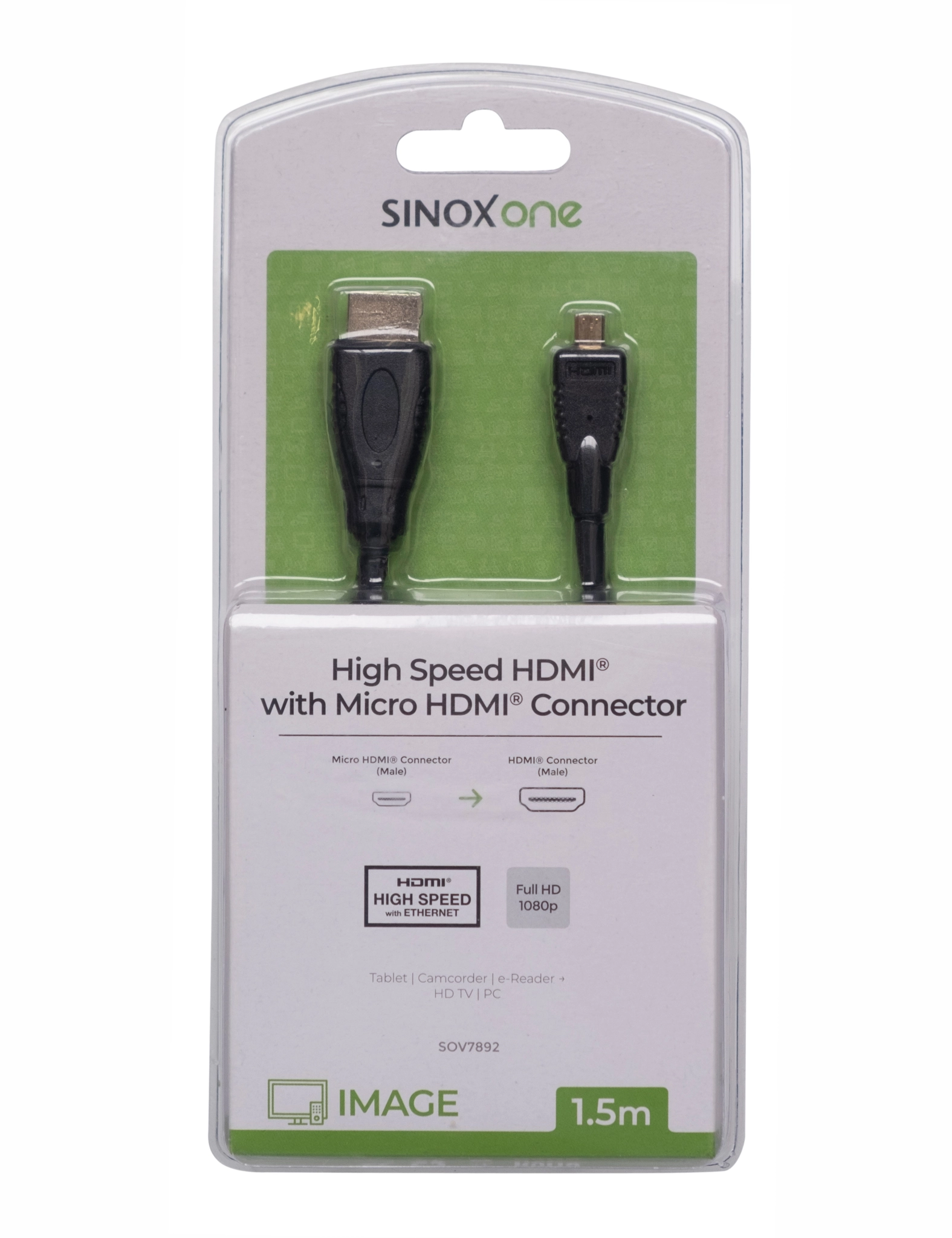 Sinox One 4K30Hz+E Micro HDMI™ kabel. 1,5m. Sort