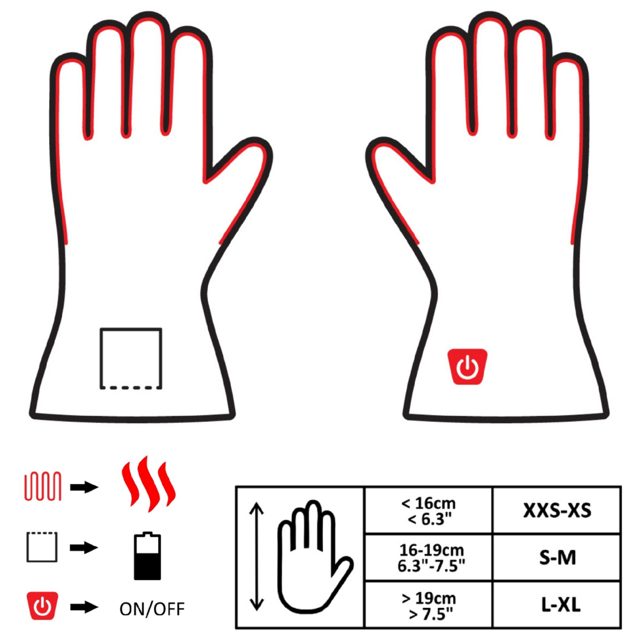 Glovii opvarmede universalhandsker XL. Rød Glovii opvarmede universalhandsker XL. Rød