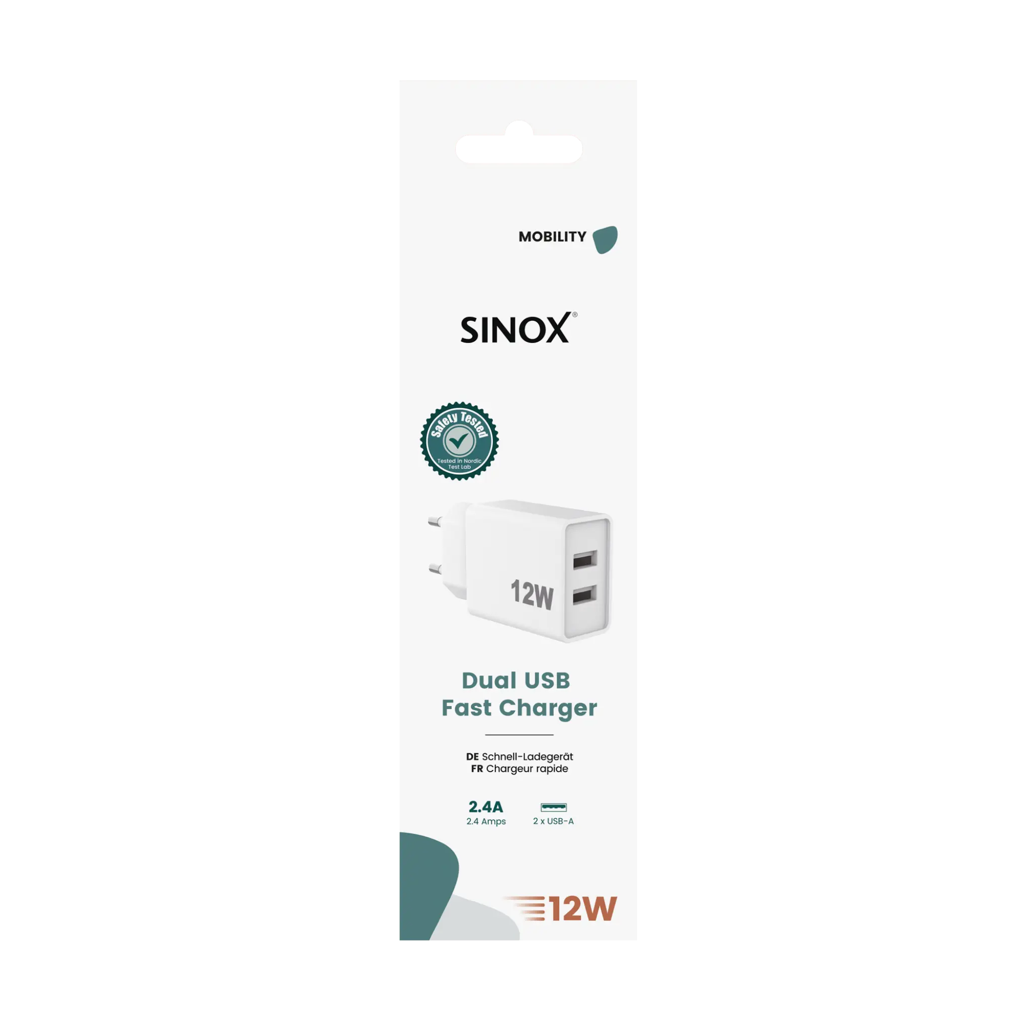 Sinox 230V 2xUSB-A oplader 12W. Hvid