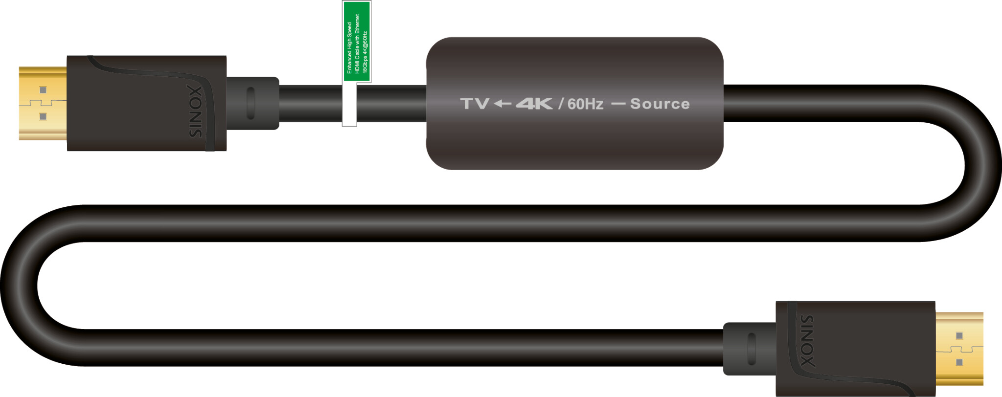 Sinox HDMI™ kabel 4K60Hz+E. 10m. Sort