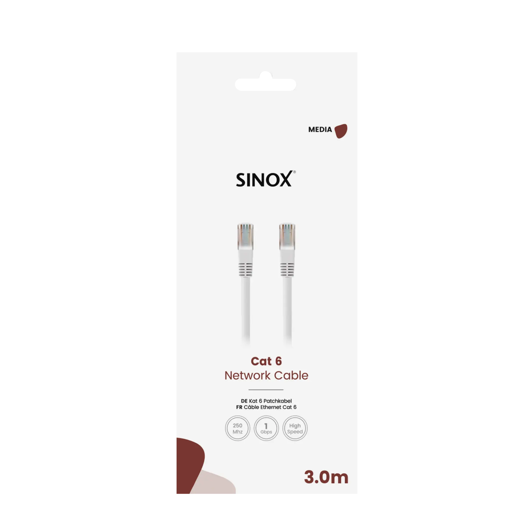 Sinox Cat6e netværkskabel. 3m. Hvid