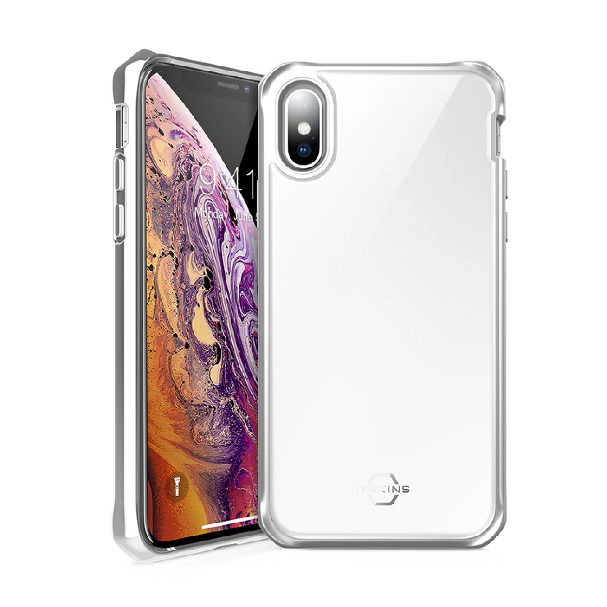 ITSKINS HYBRID GLASS cover til iPhone XS / X®. Sølv