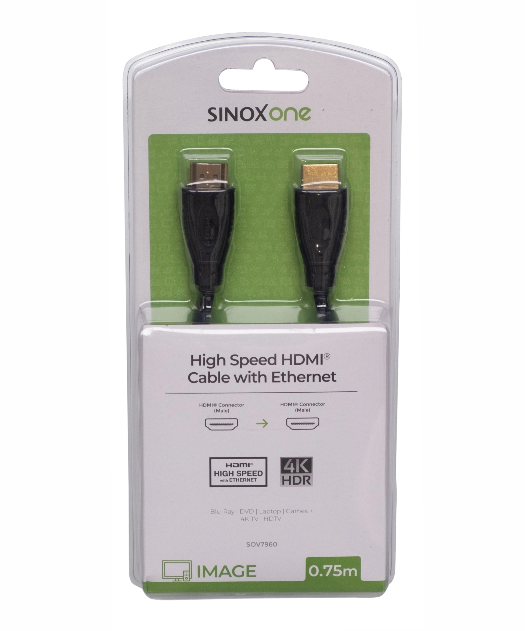 Sinox One HDMI™ kabel 4K60Hz+E. 0,75m. Sort