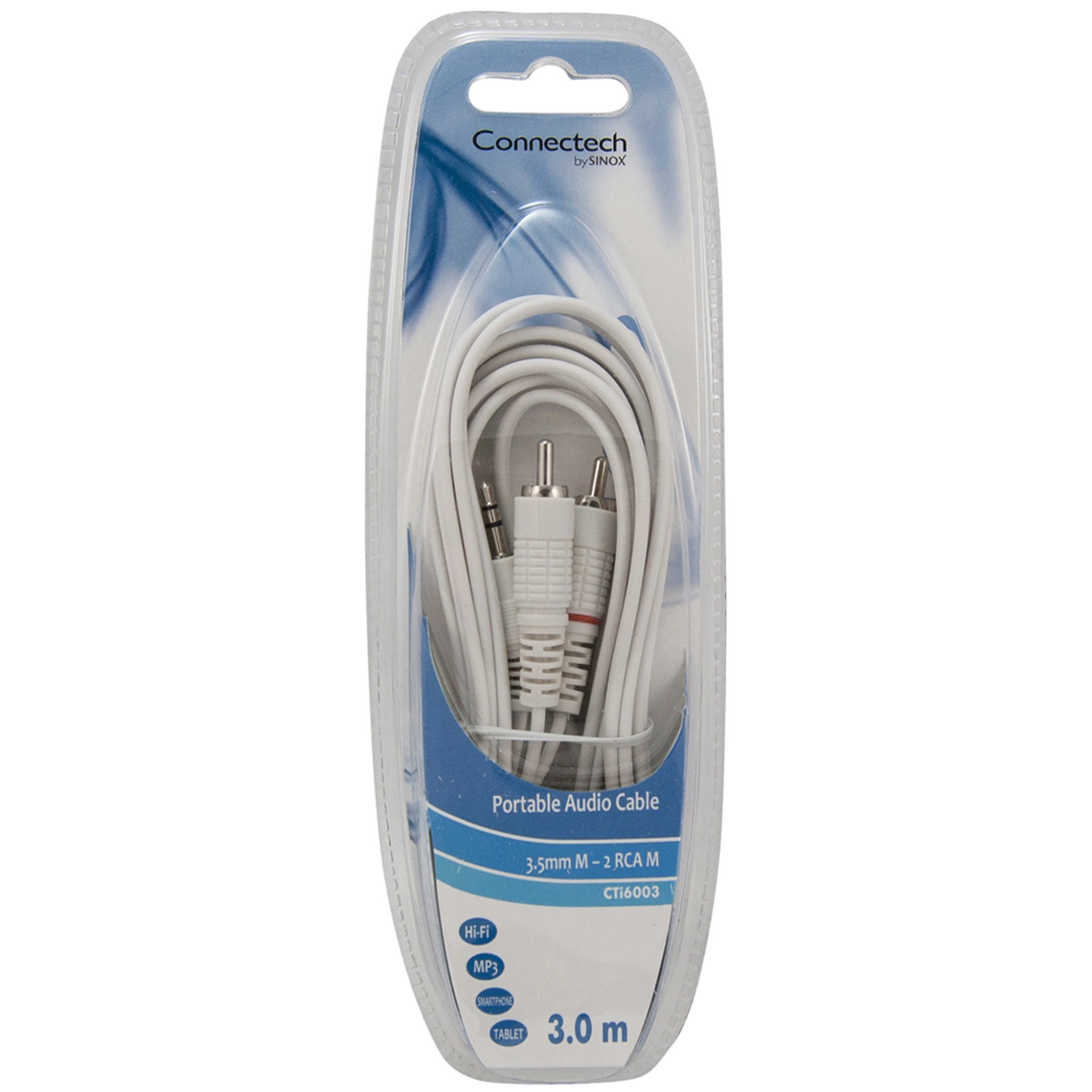 Connectech 3,5mm mini jack til phono kabel. 3m. Hvid