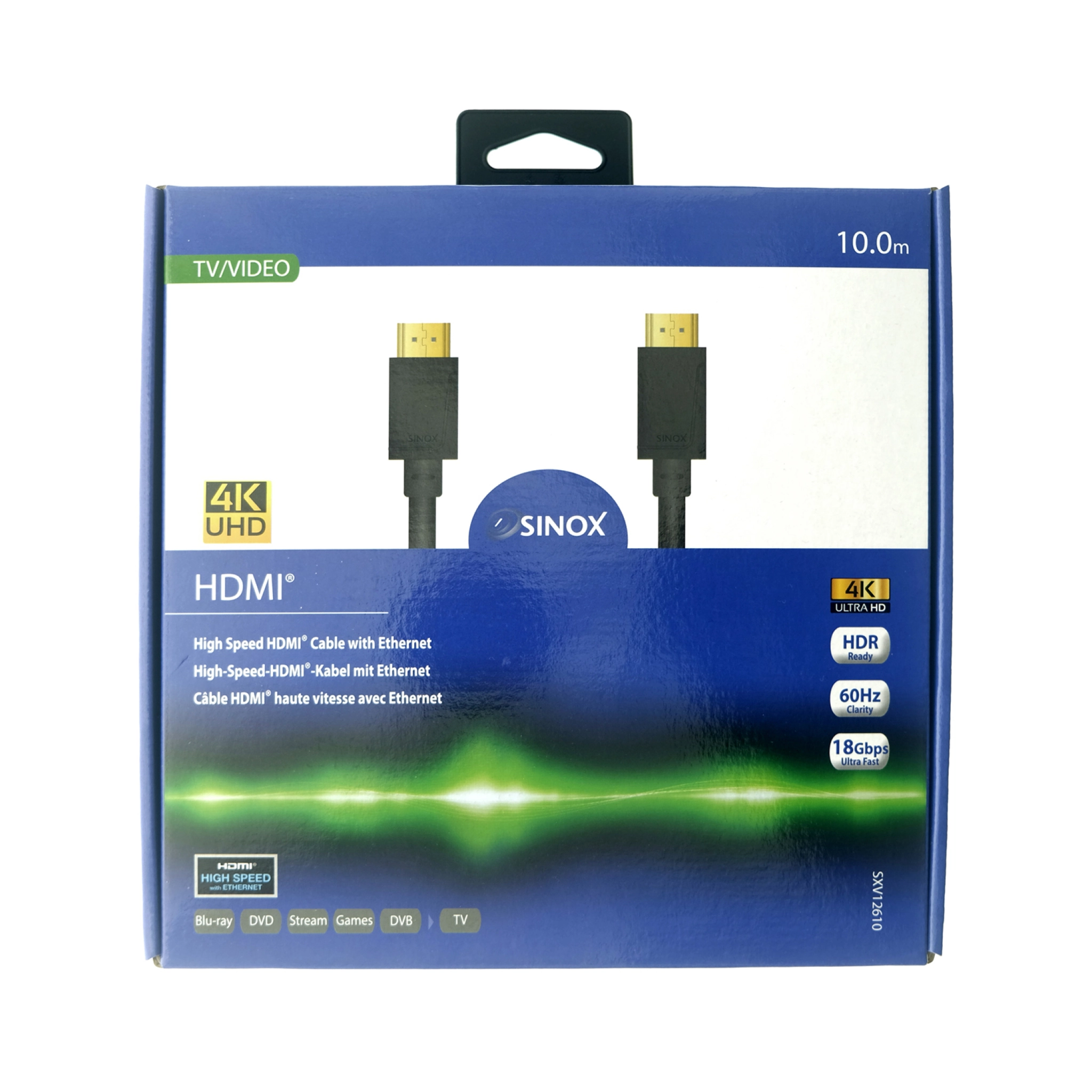 Sinox HDMI™ kabel 4K60Hz+E. 10m. Sort