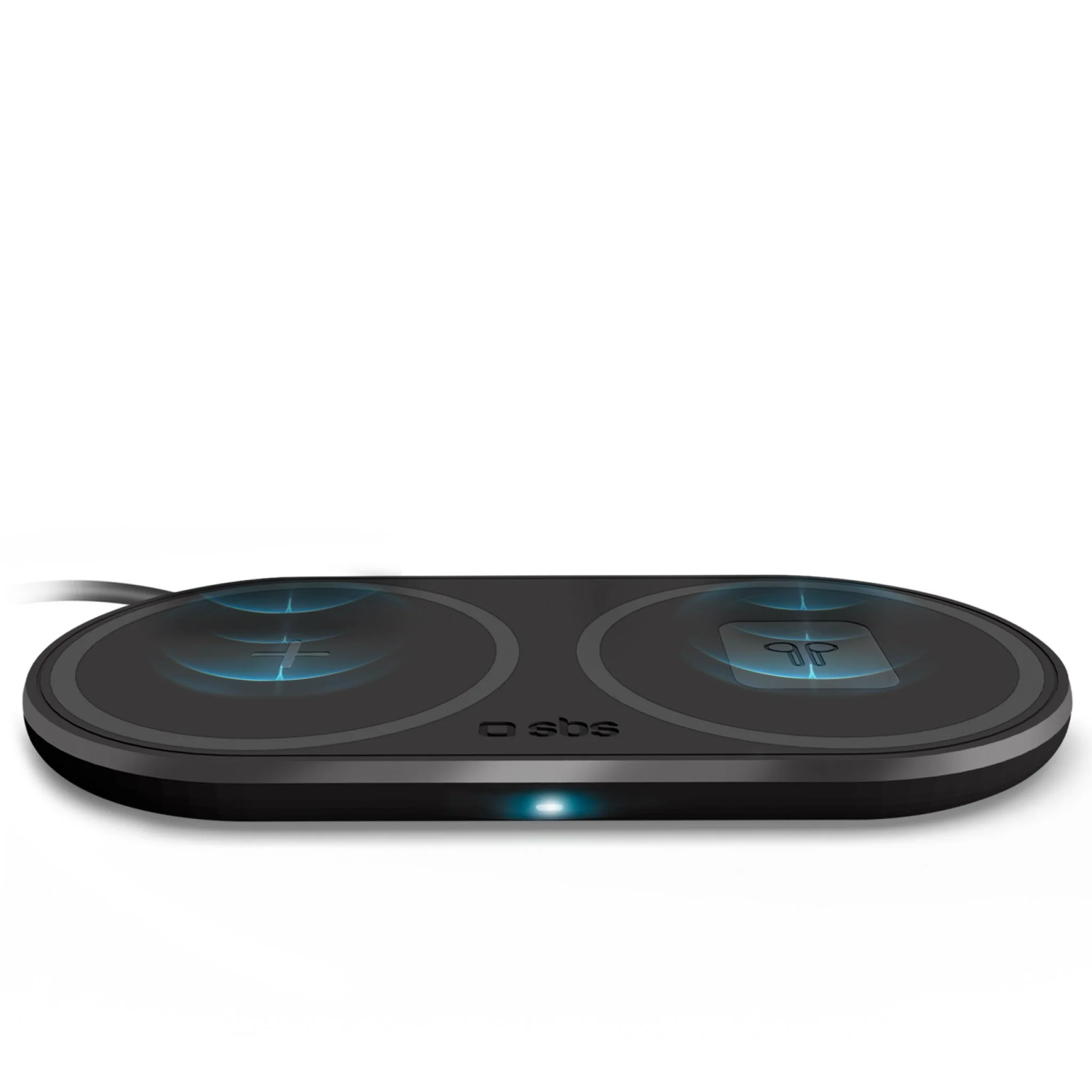 SBS dobbelt trådløs 10W+10W Qi opladerplade. Sort
