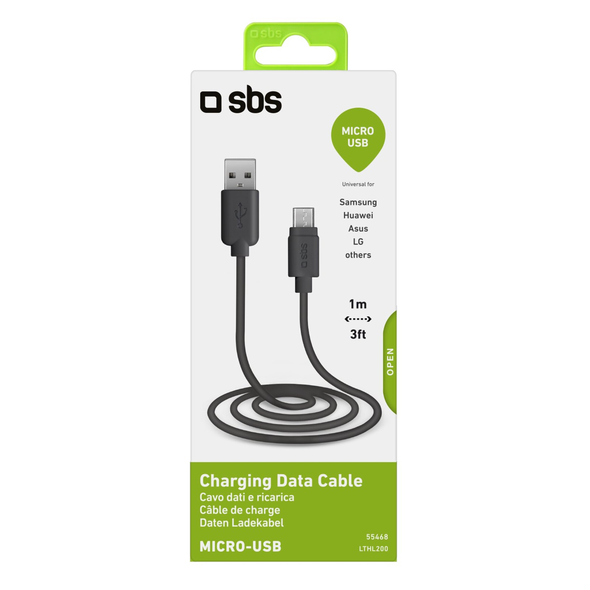 SBS datakabel USB 2.0 - Micro USB. 1m. Sort