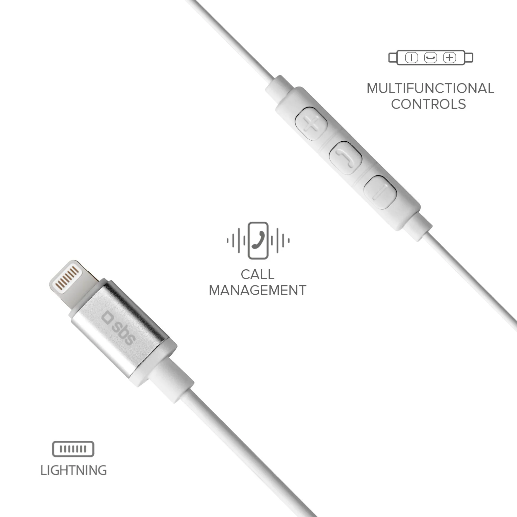 SBS in-ear stereo høretelefoner med Lightning-stik. Hvid