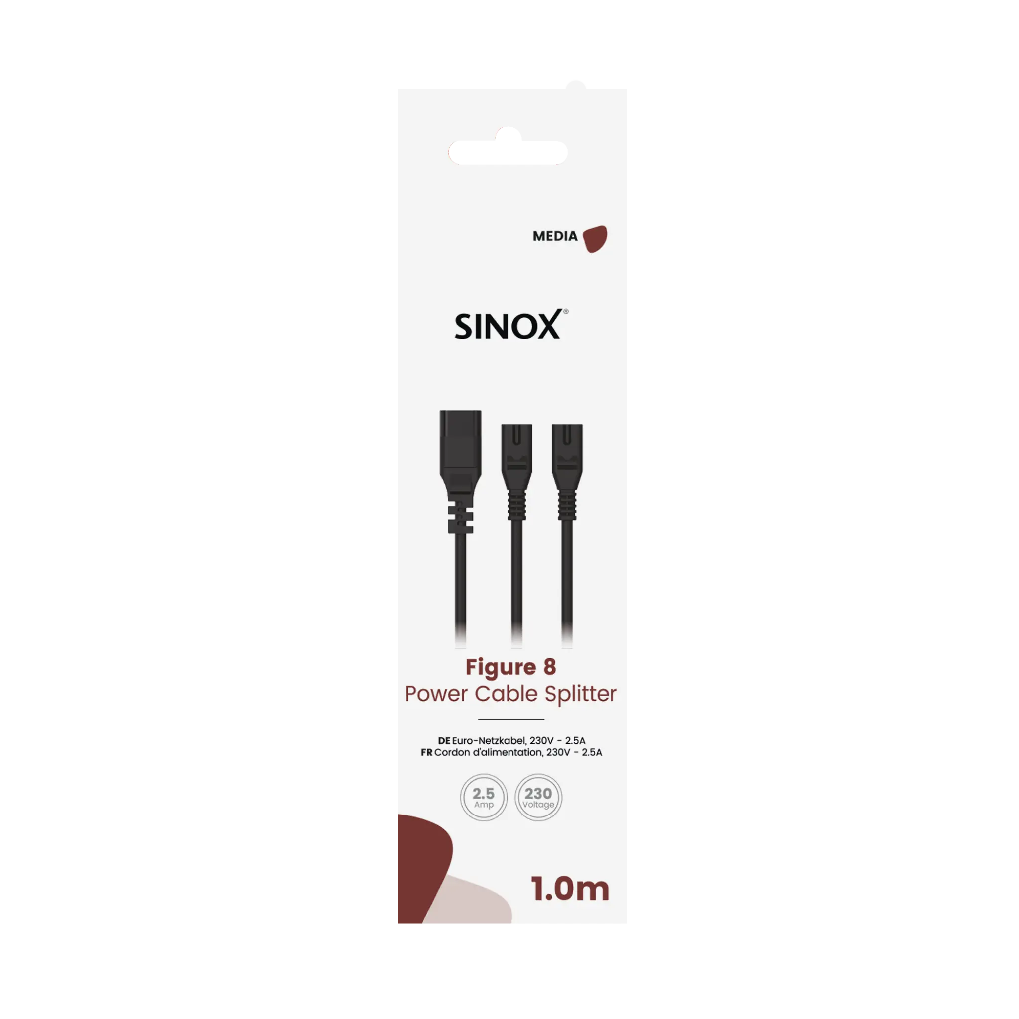 Sinox 8-tals splitter kabel. 1m. Sort