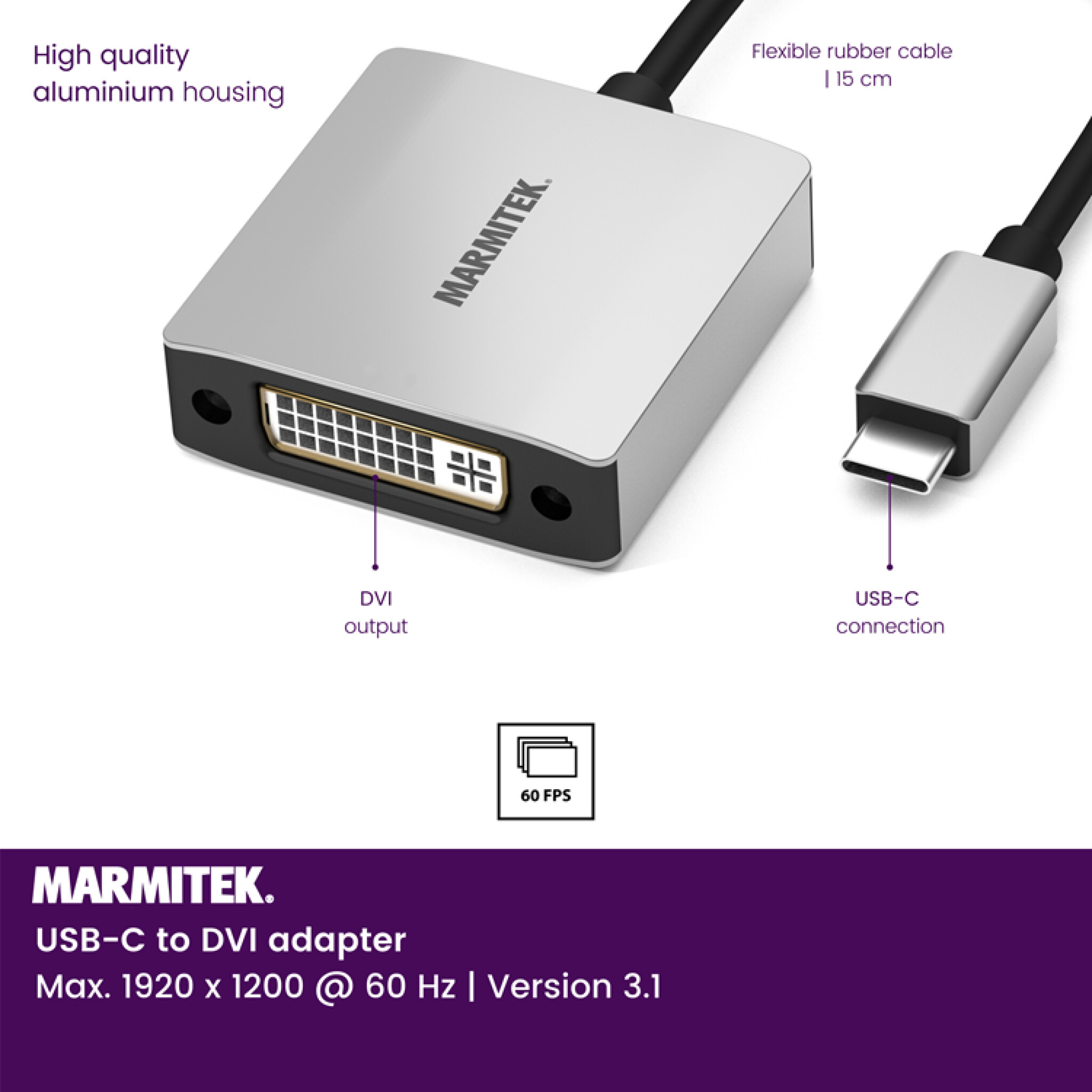 Marmitek USB-C to DVI adapter. 0,15m