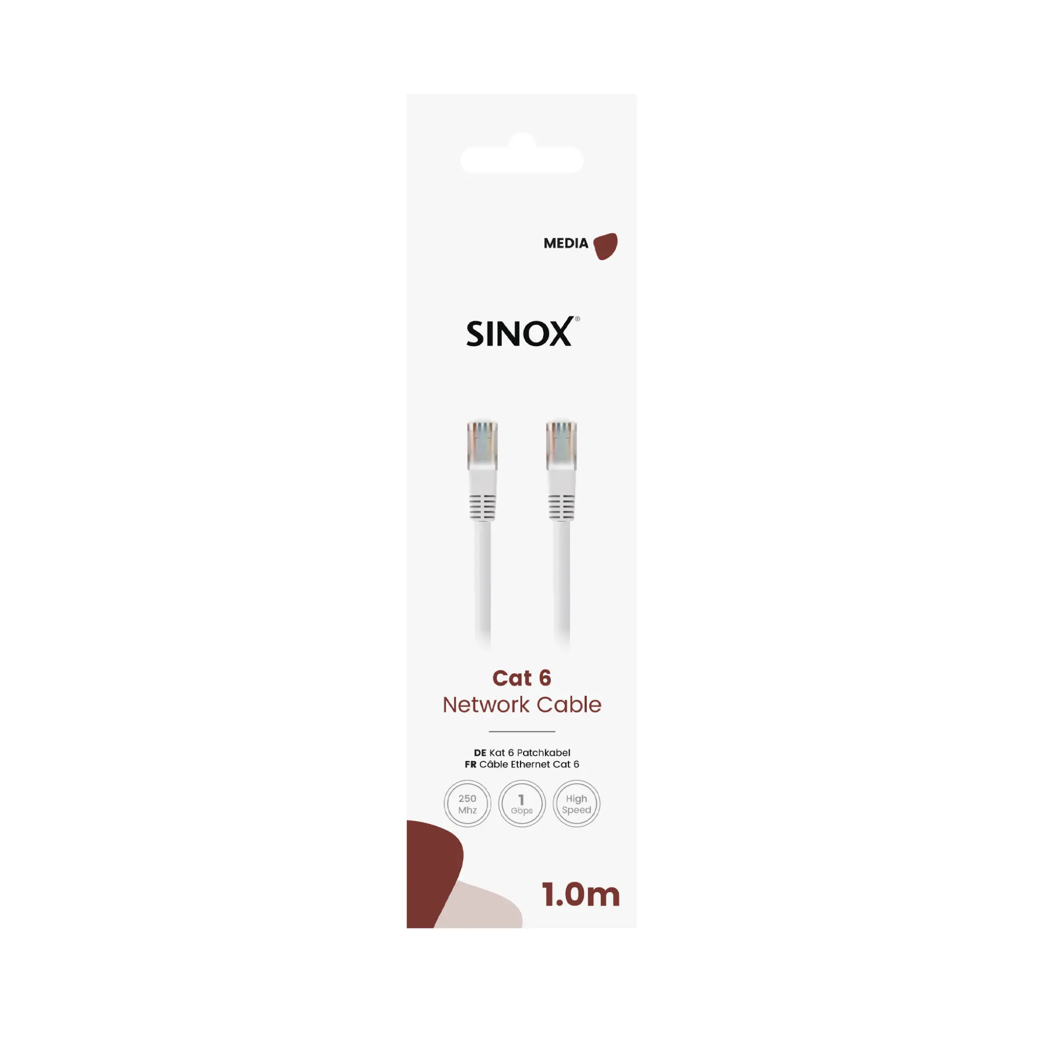 Sinox Cat6e netværkskabel. 1m. Hvid Sinox Cat6e netværkskabel. 1m. Hvid