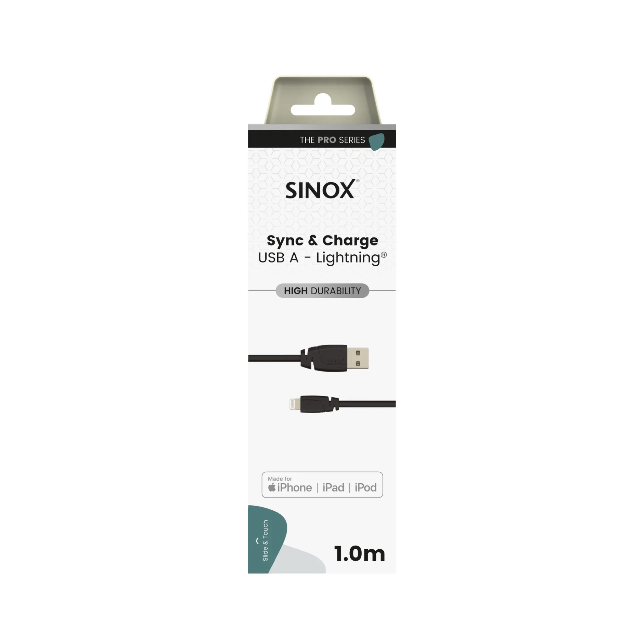 Sinox PRO Lightning kabel m/original Apple™ chip. 1m. Sort