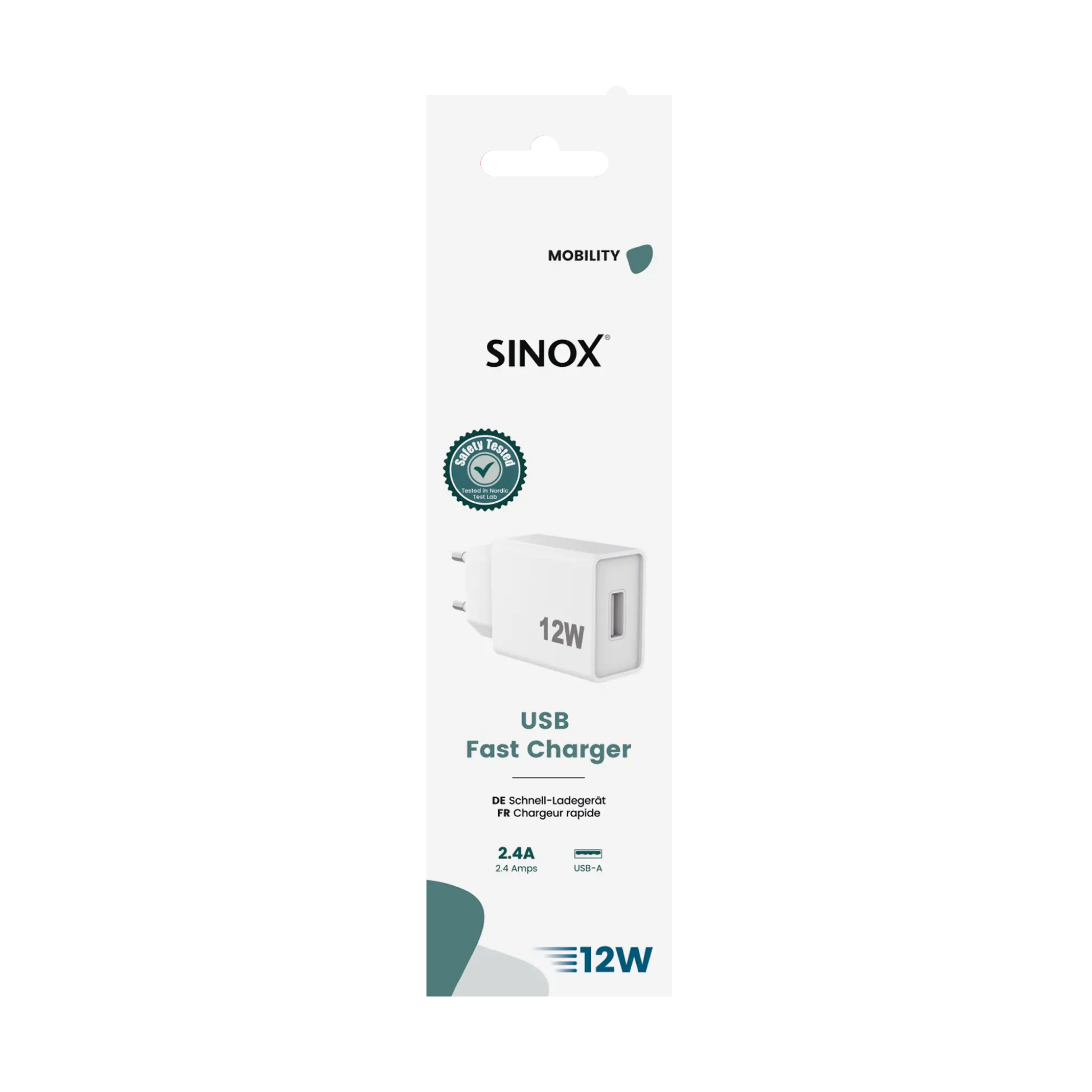 Sinox 230V USB-A oplader 12W. Hvid