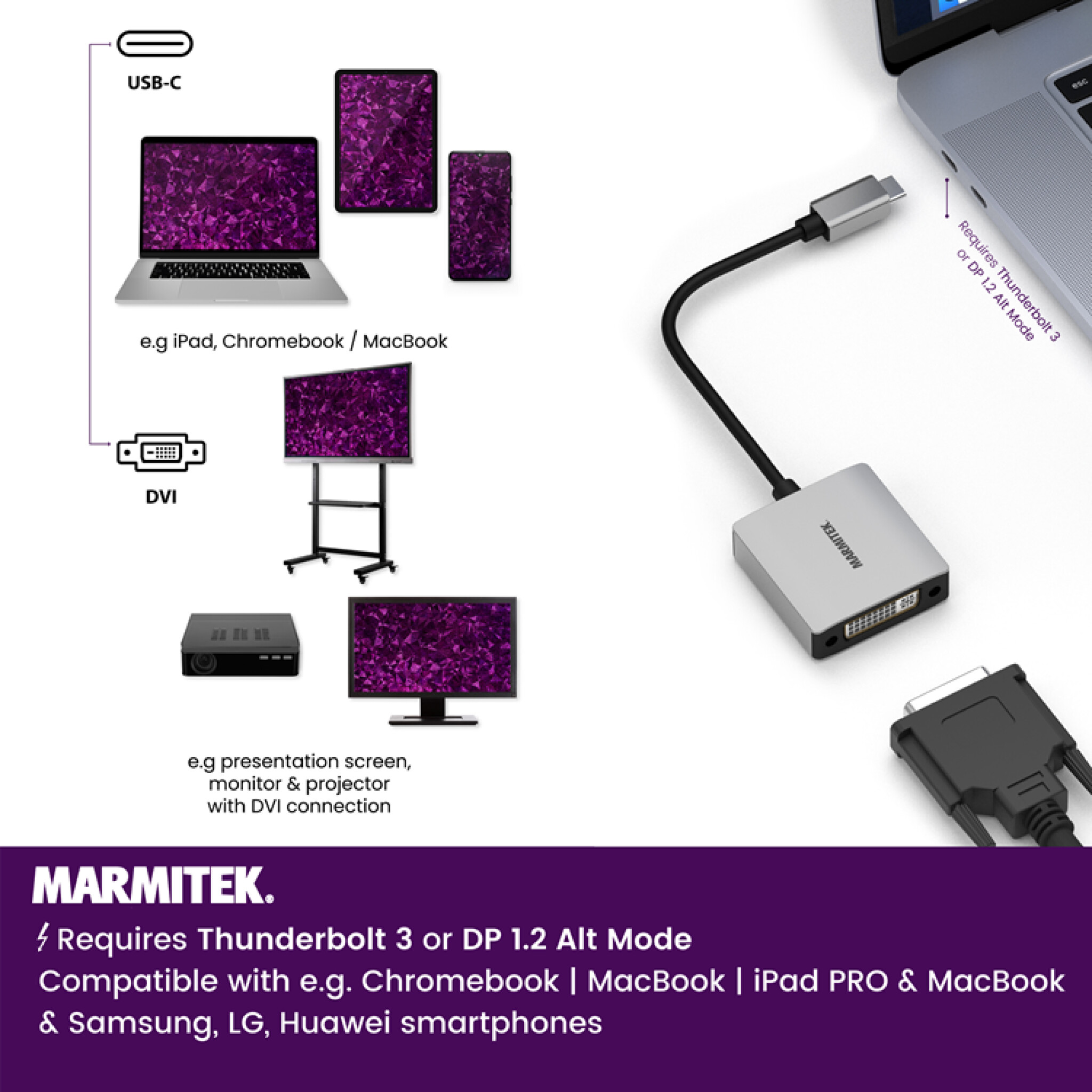 Marmitek USB-C to DVI adapter. 0,15m