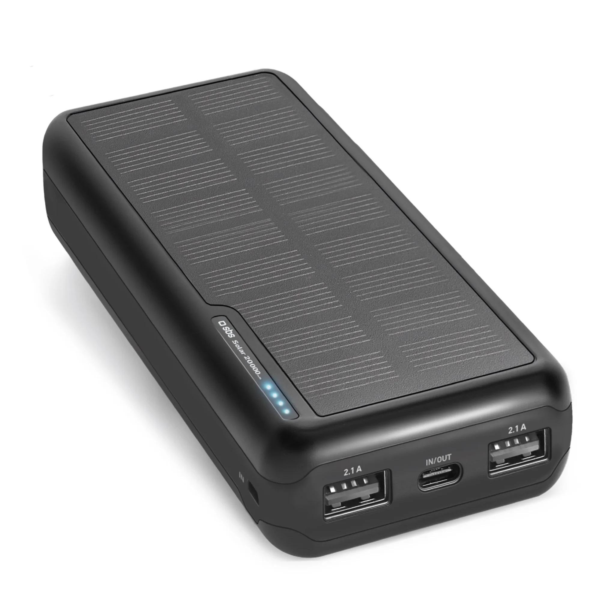 SBS powerbank med solceller. 20.000 mAh. Sort