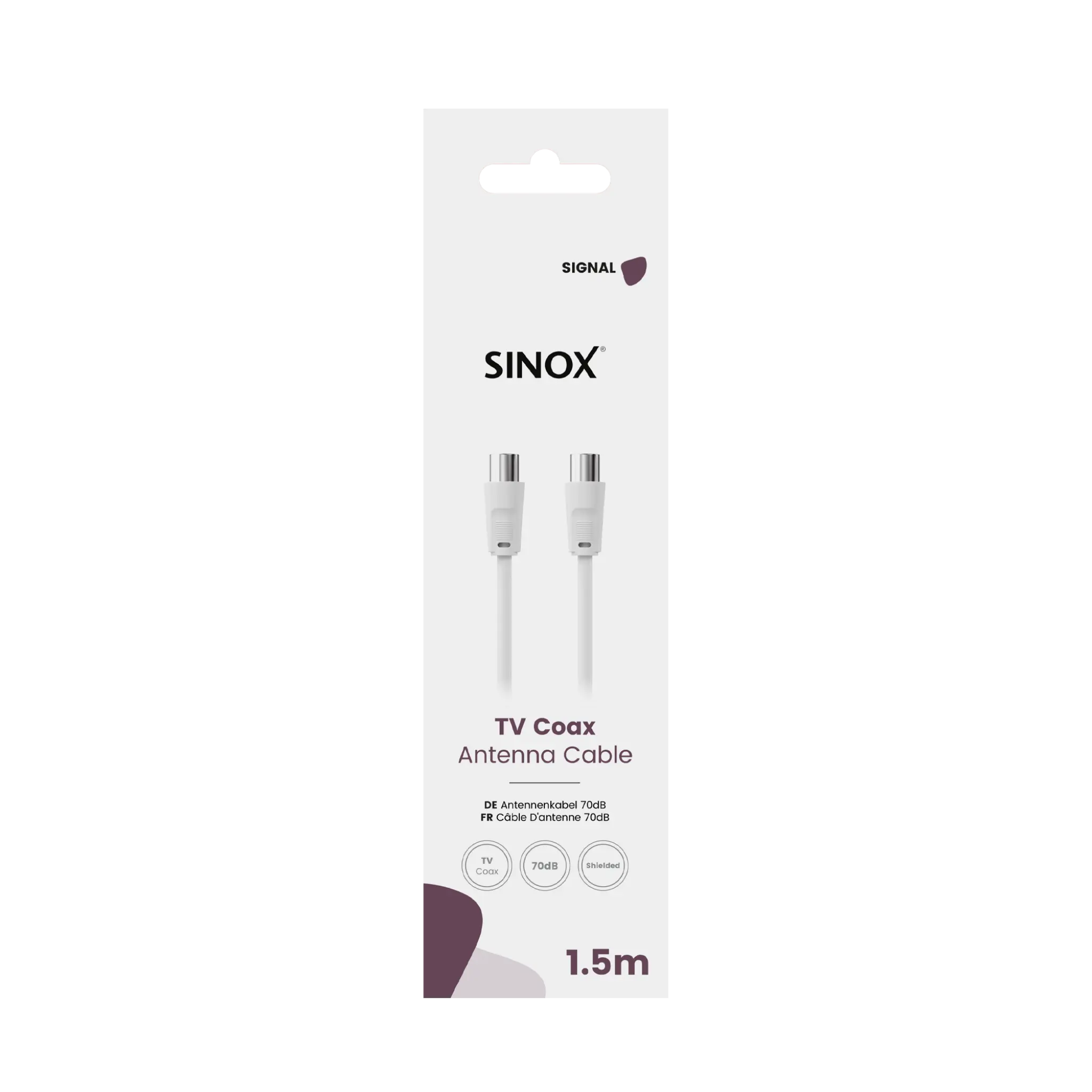Sinox 70dB antennekabel. 1,5m. Hvid