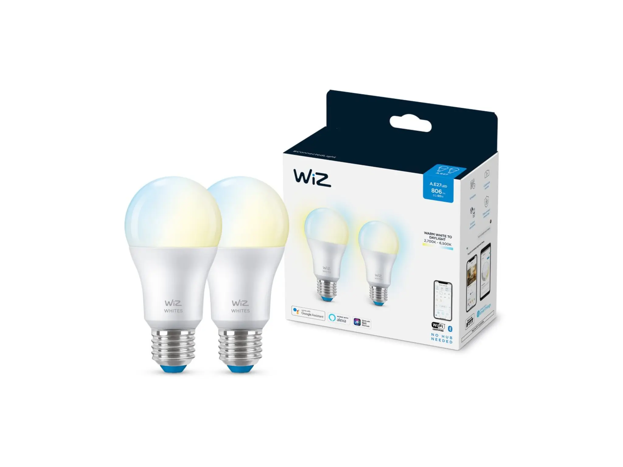 WiZ LED pære x 2. E27. Kold til varm hvid