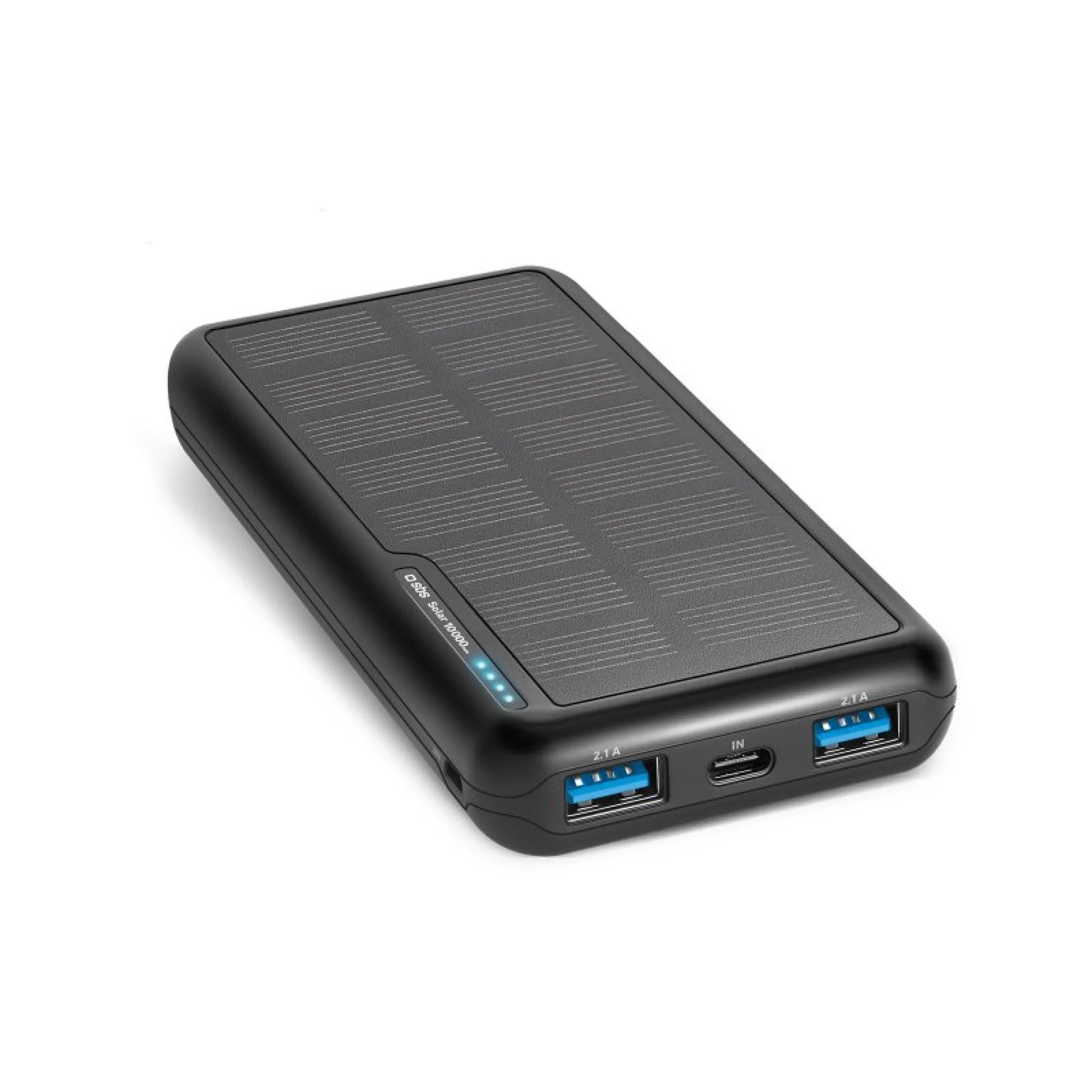 SBS powerbank med solceller. 10.000 mAh. Sort