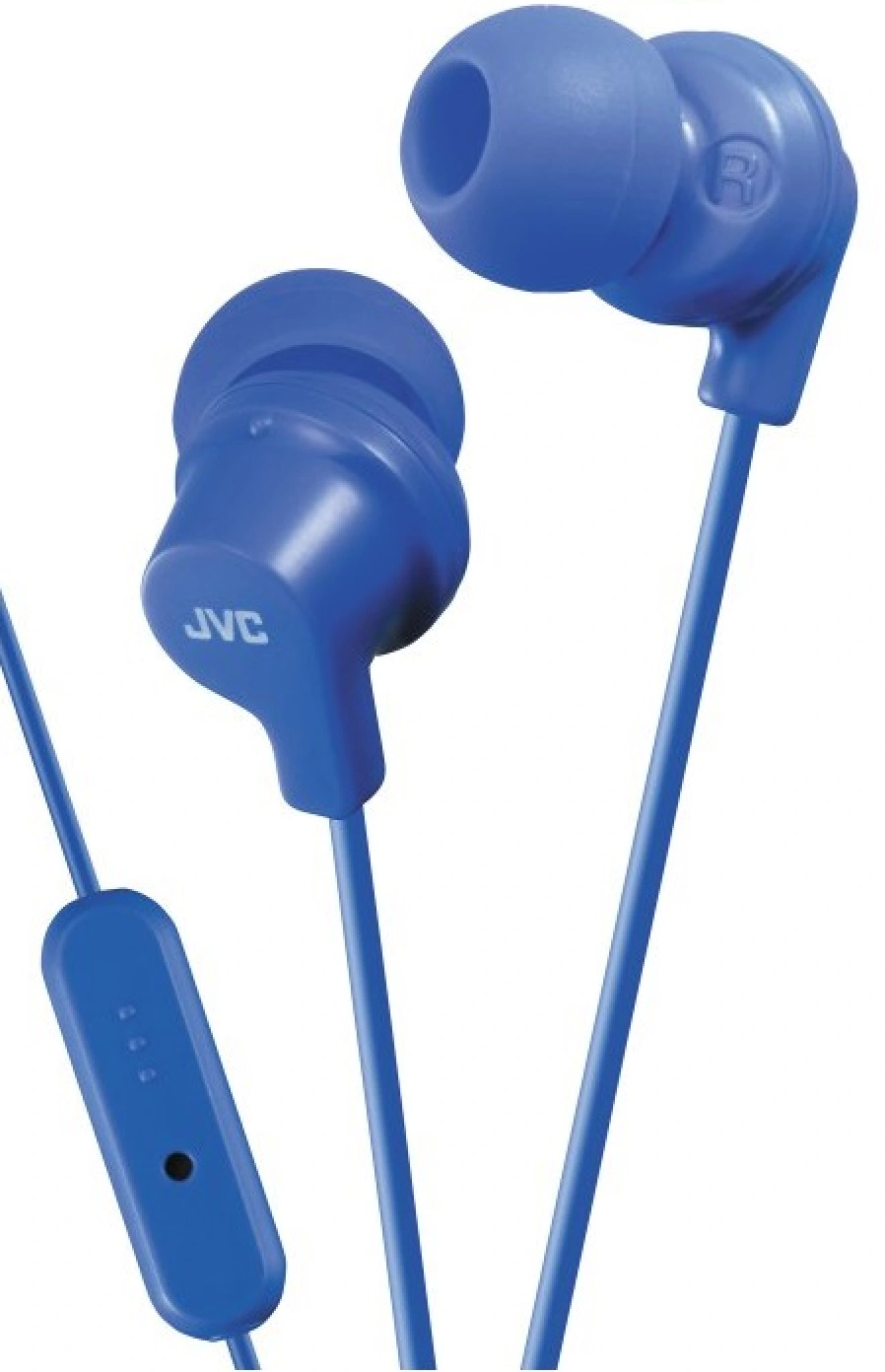 JVC in-ear høretelefoner med fjernbetjening og mikrofon. Blå