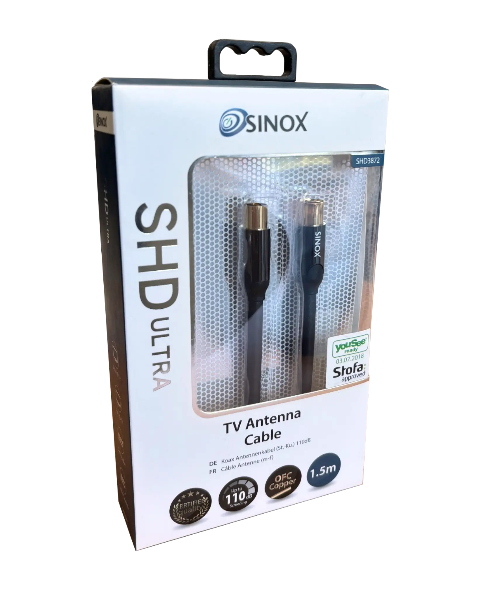 Sinox SHD antennekabel. 1,5 m. Sort