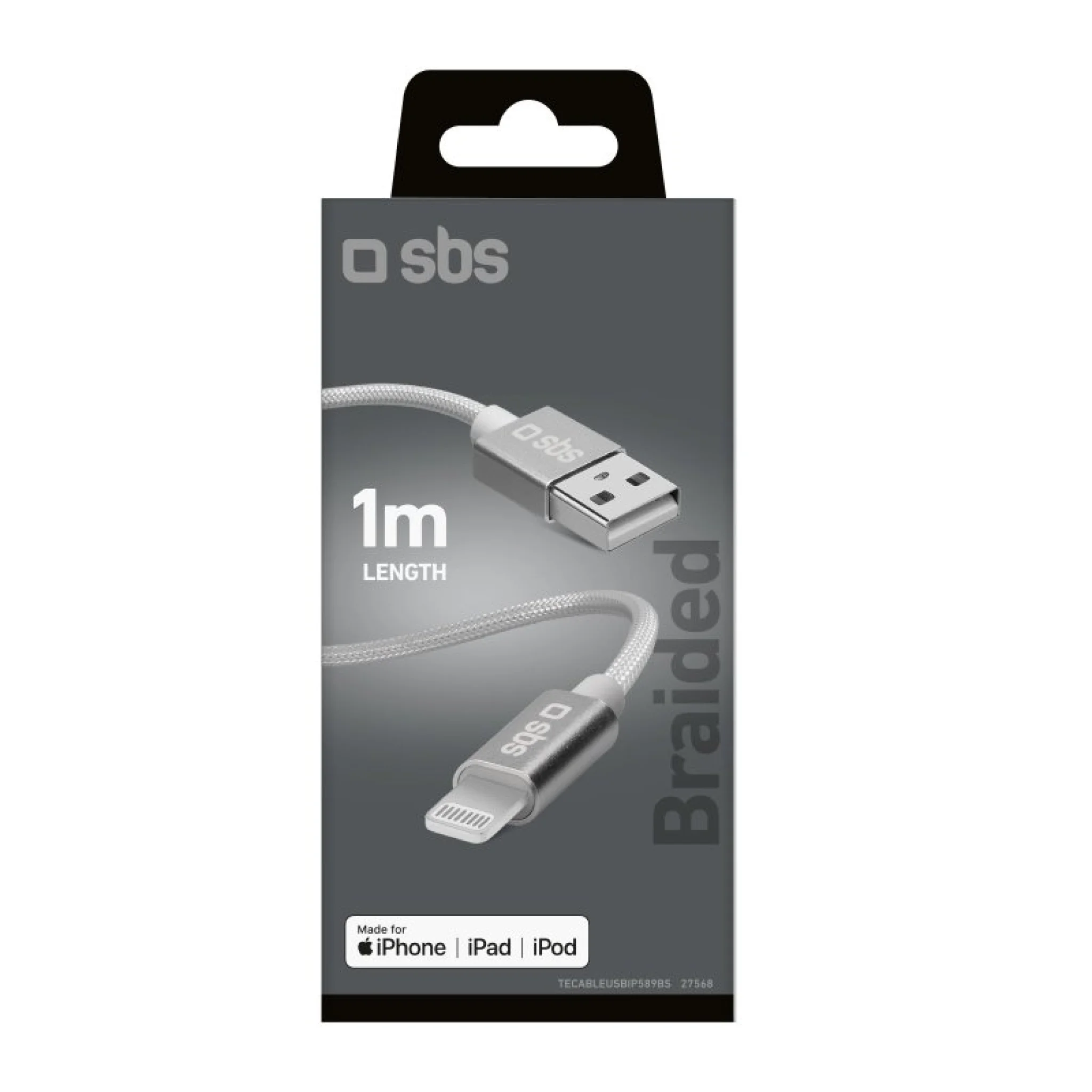 SBS USB - Lightning data- og opladningskabel, MFI. 1m. Sølv