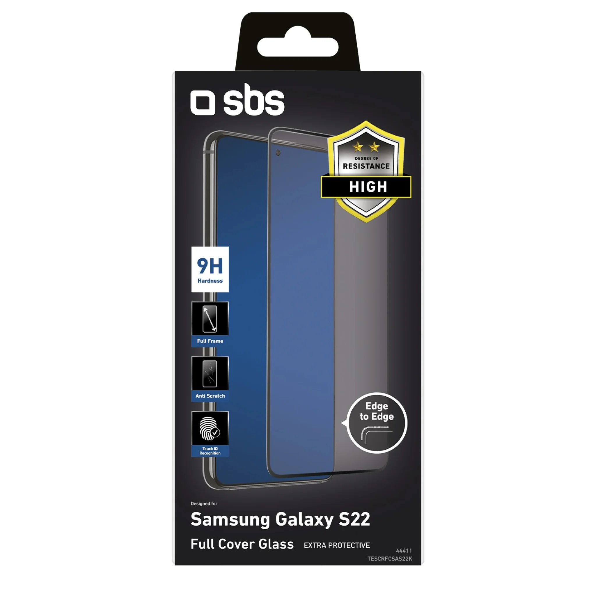 SBS beskyttelsesglas til Samsung Galaxy S22®. Sorte kanter