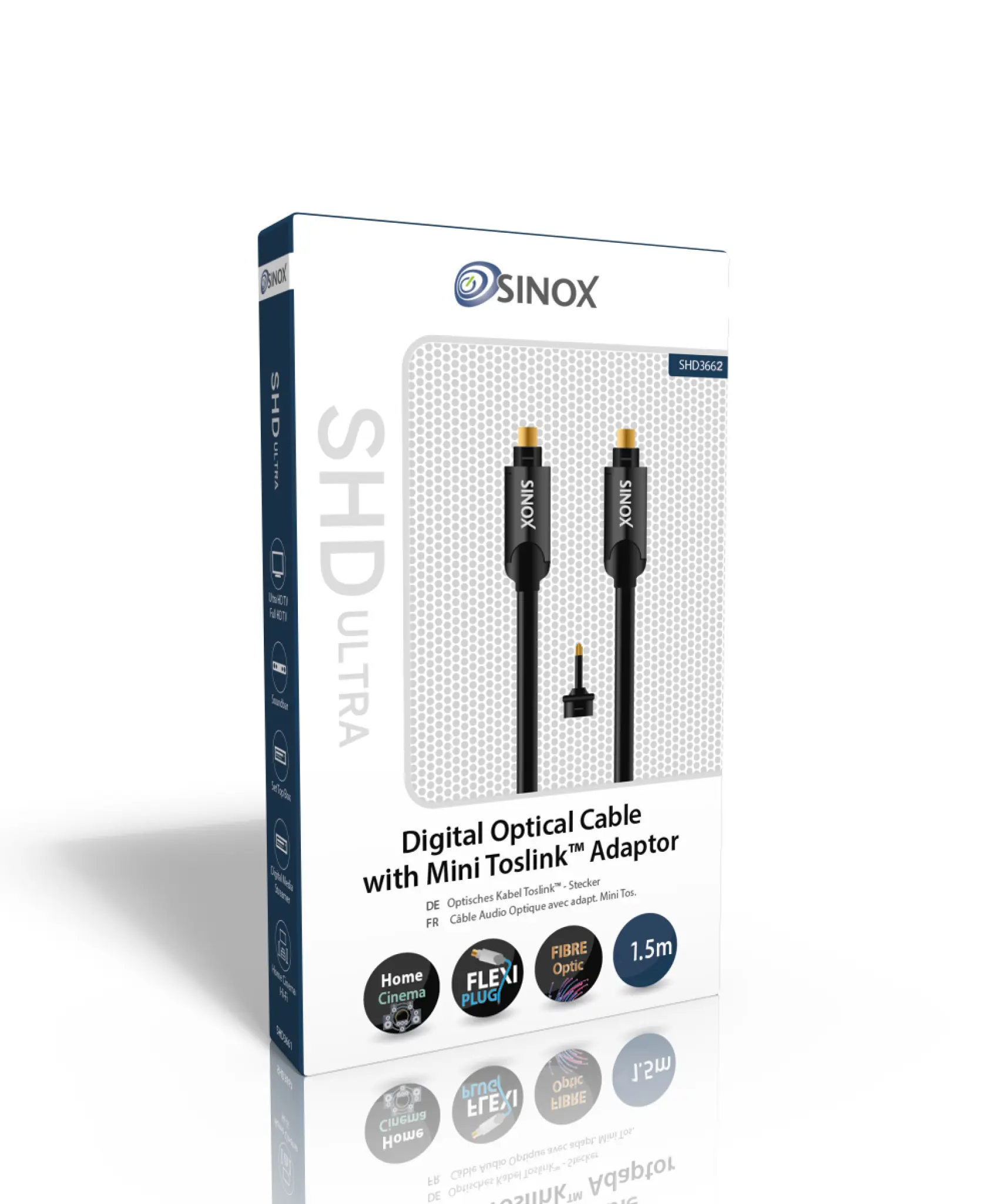 Sinox SHD optisk digitalt kabel. 1,5m. Sort
