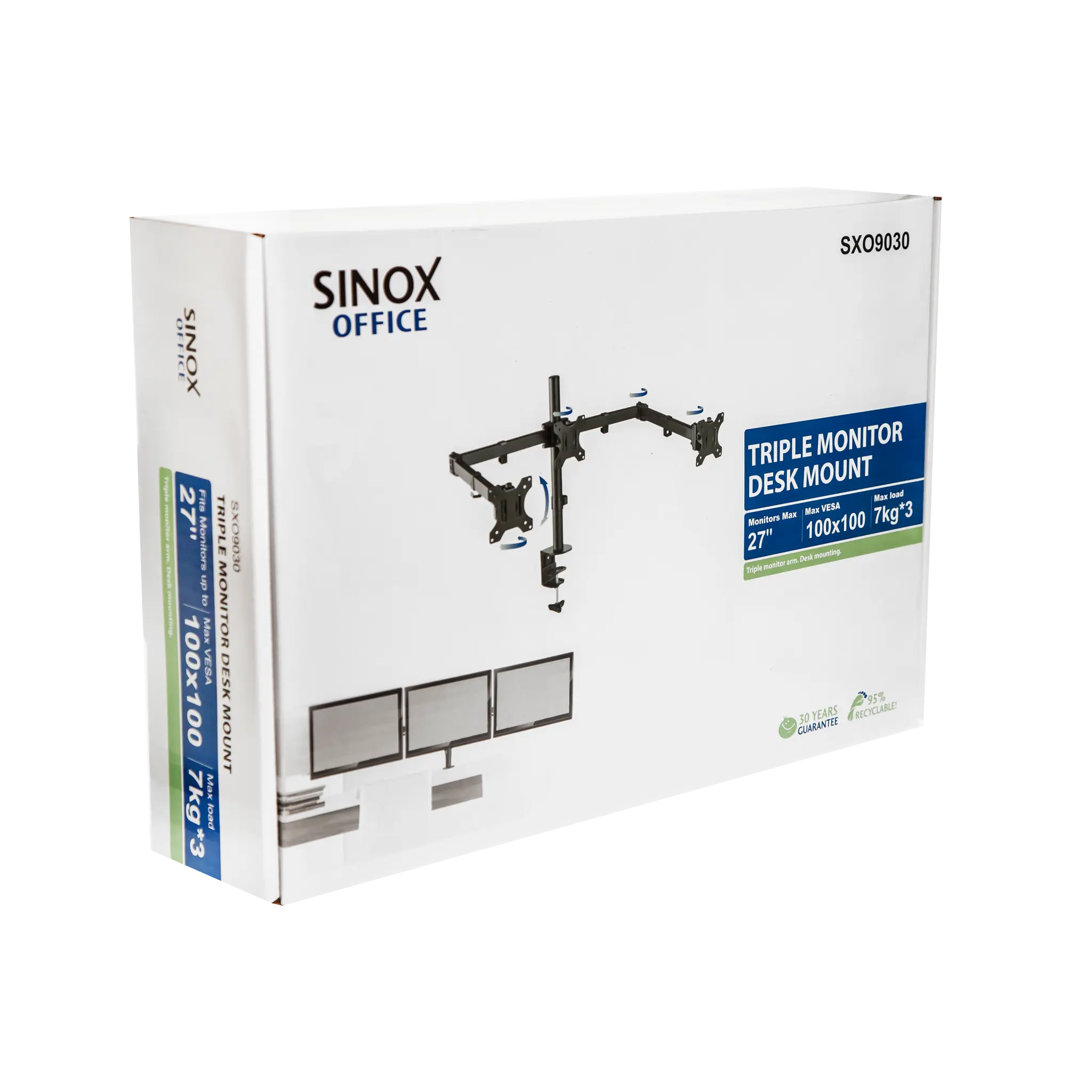 Sinox Office tredobbelt skærm skrivebordsbeslag. Op til 27". Sort Sinox Office tredobbelt skærm skrivebordsbeslag. Op til 27". Sort