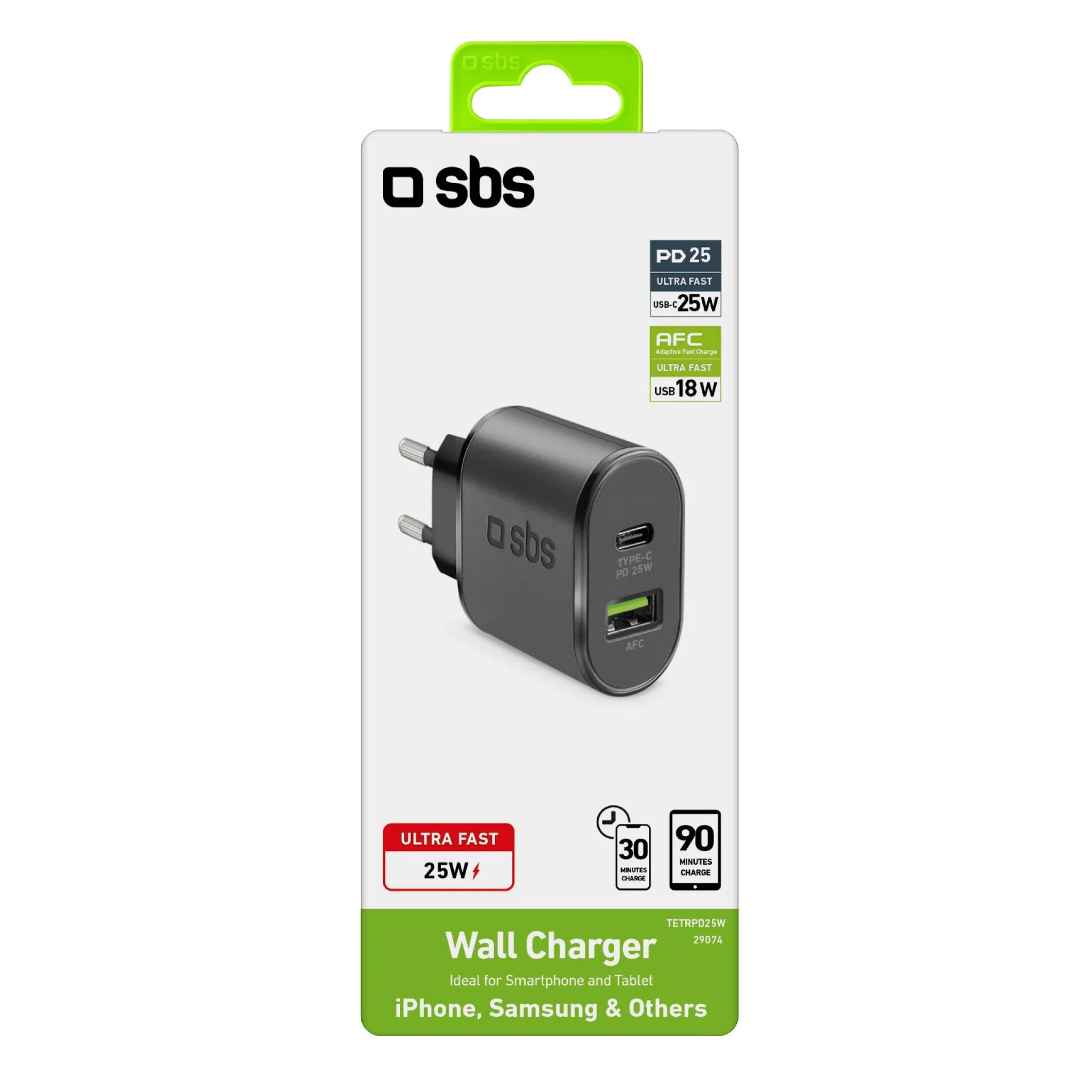 SBS 25W oplader. Sort