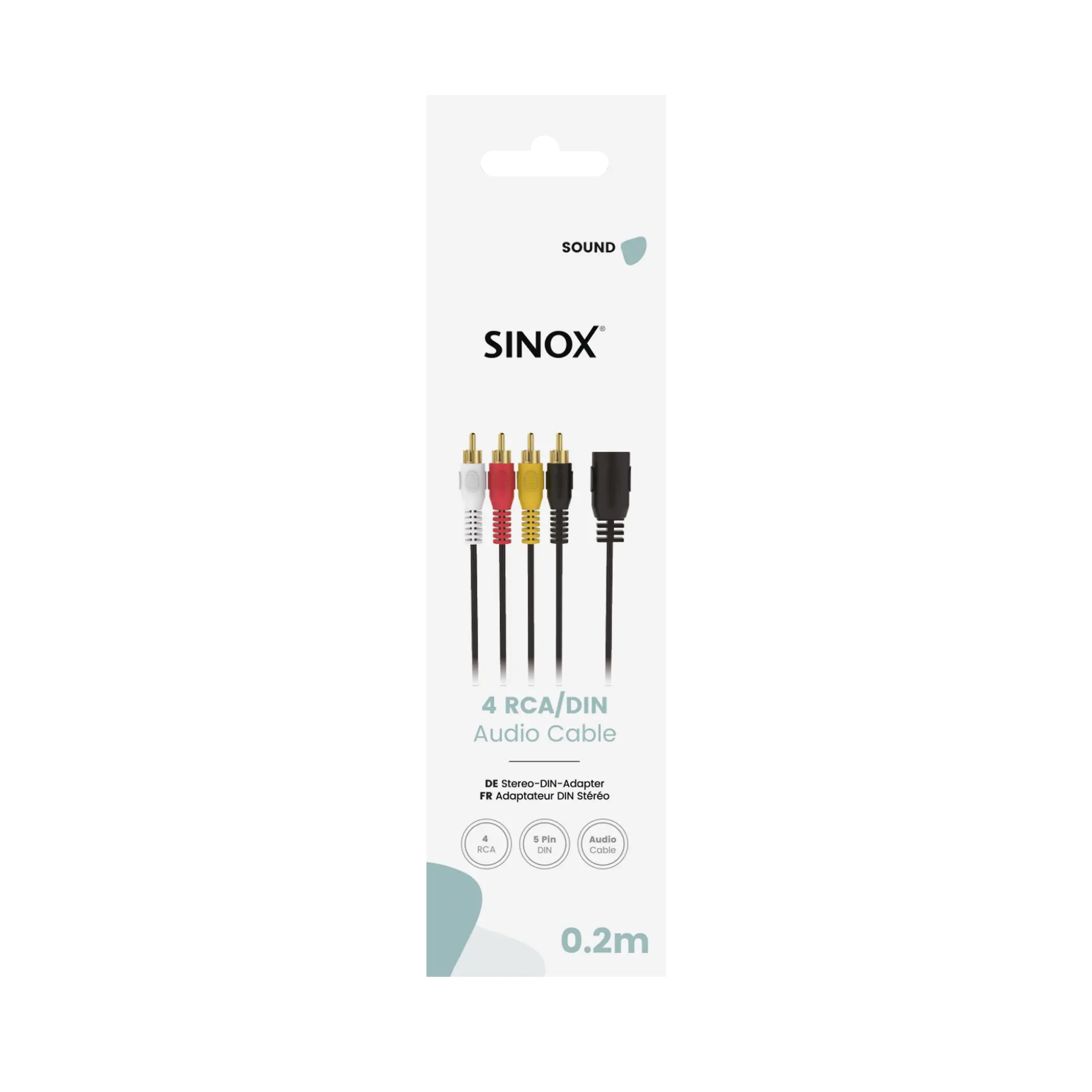 Sinox 5-pin DIN til 4 phono kabel. 0,2m. Sort