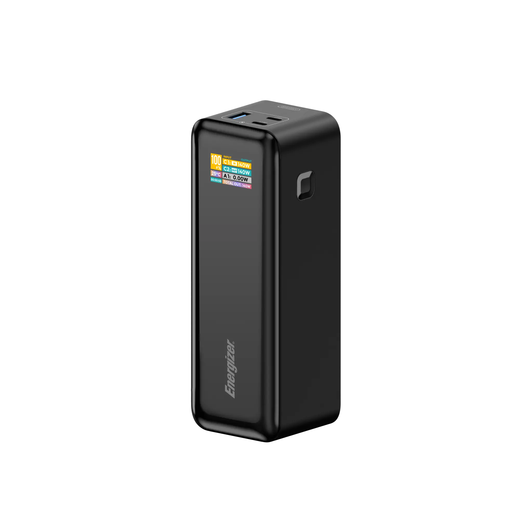 Energizer 140W højhastigheds USB-C PD & USB-A Power Bank. Sort
